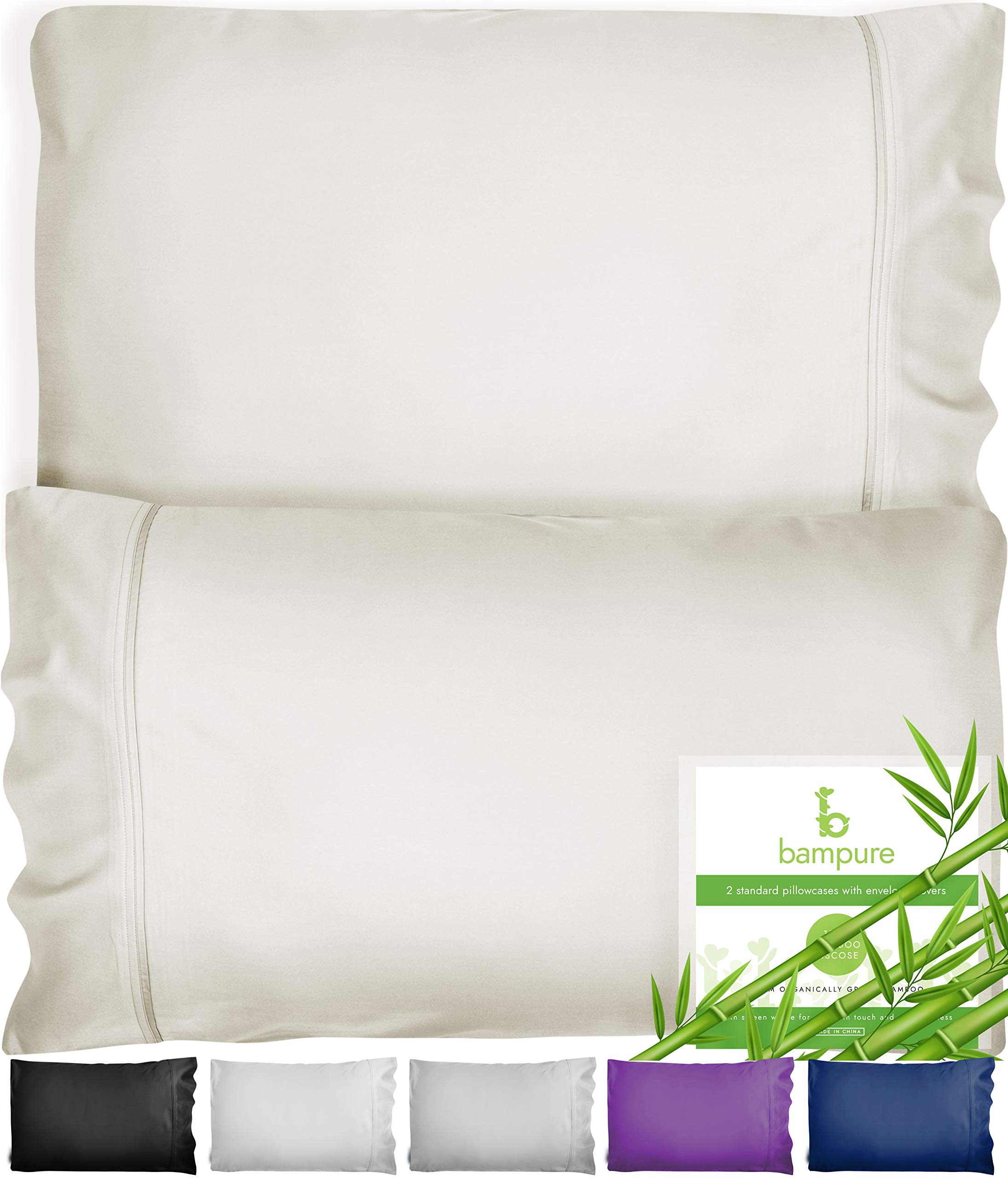 BAMPURE Queen Size Cooling Pillowcase Set of 2 - 100% Bamboo Viscose for Hot Sleepers - Breathable & Moisture Wicking - Envelope Closure - Ultra Soft (20x30 Inches, Ivory) | Perfect for Summer Nights, Hot Flashes & Night Sweats Relief