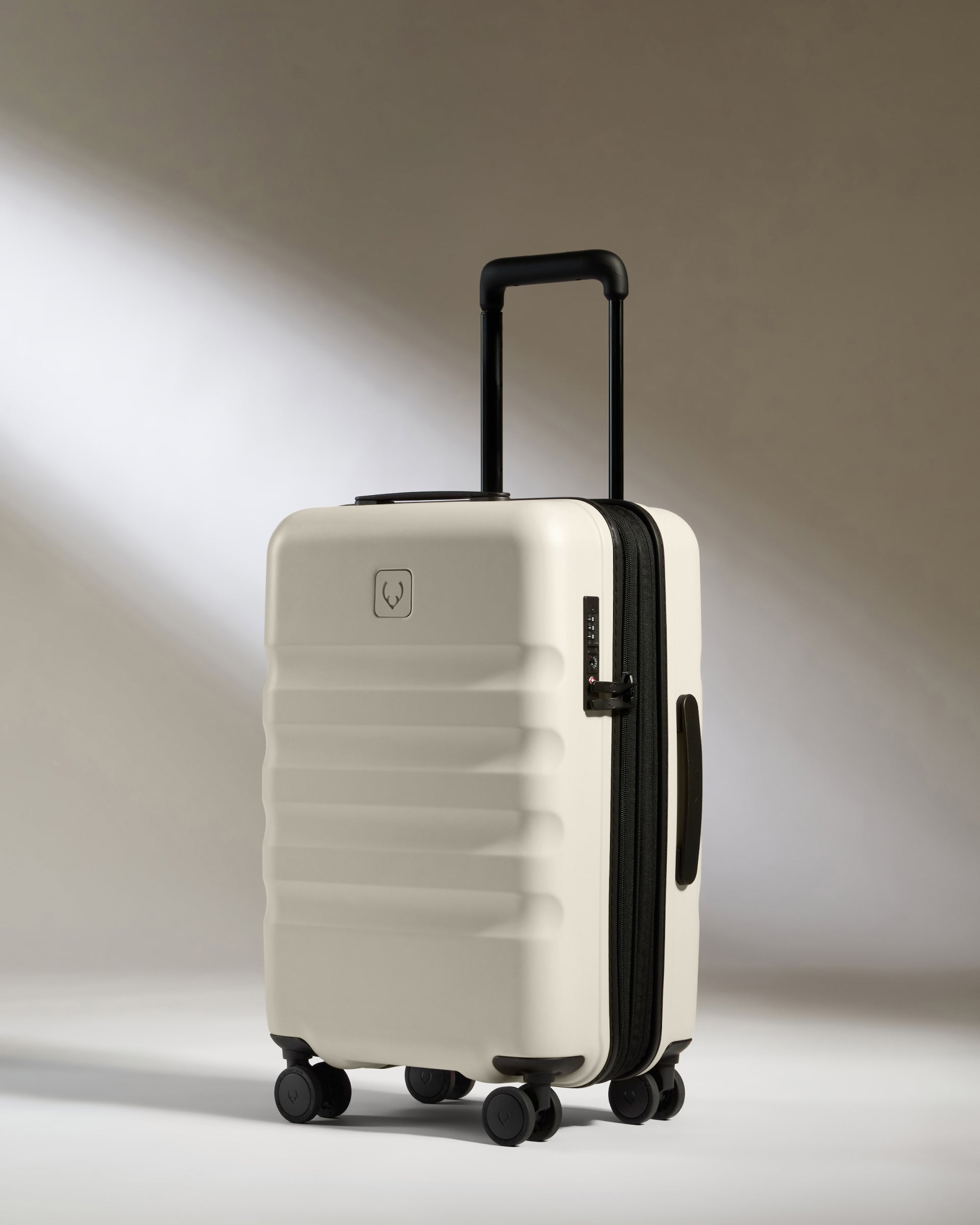 Expandable Carry on Luggage with Spinner Wheels - Lightweight Taupe Suitcase with Icon Stripe Design for Air Travel, Business Trips & Weekend Getaways