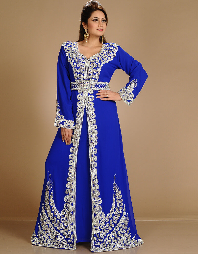 Elegant Arabic Red Georgette Kaftan with Hand Zari Embroidery - Perfect for Bridal Wear, Wedding Guest Outfits & Special Occasions