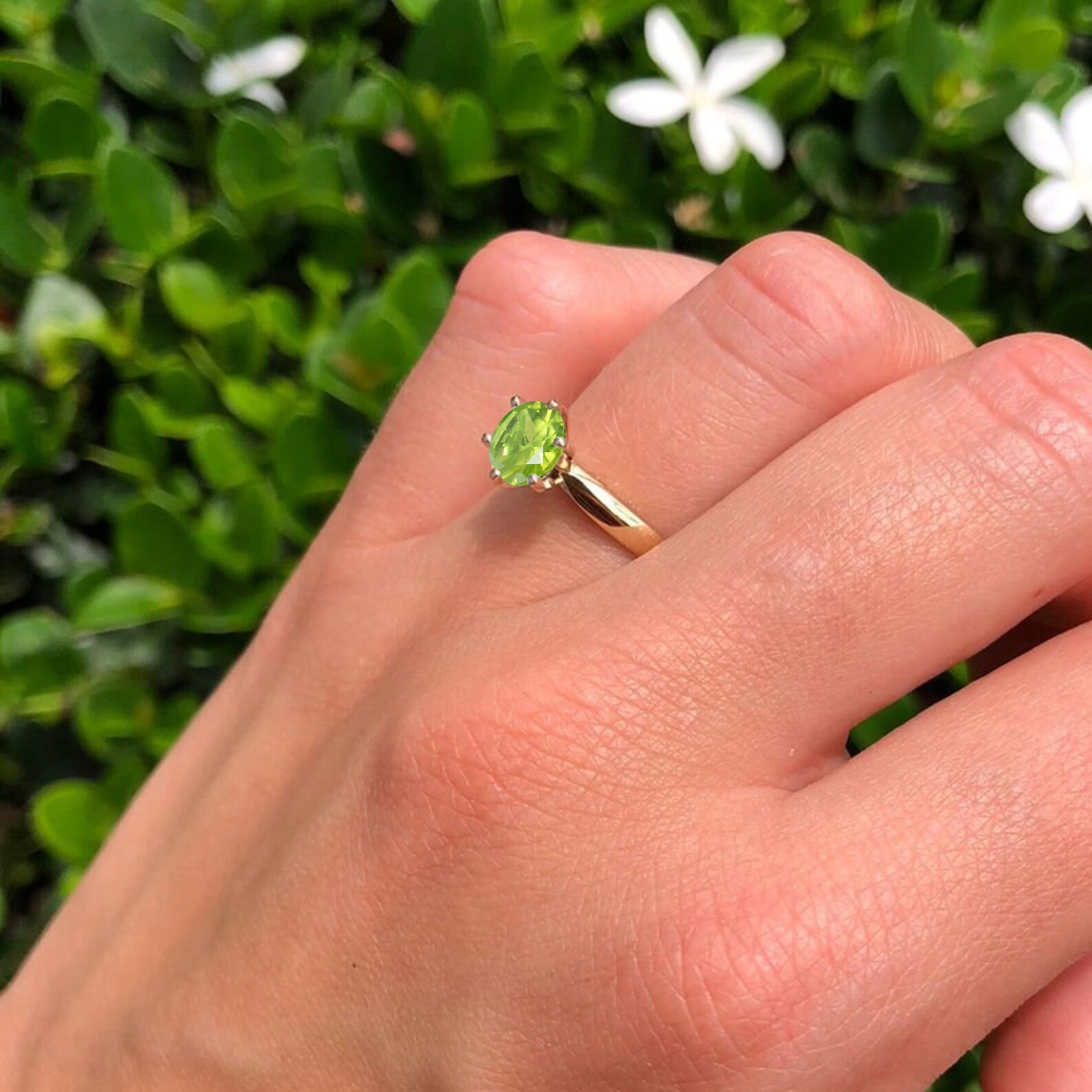 14K Yellow Gold Round Solitaire Peridot CZ Art Deco Ring for Women - Vintage Style Engagement, Wedding, Anniversary Jewelry Gift - Perfect for Special Occasions & Everyday Elegance