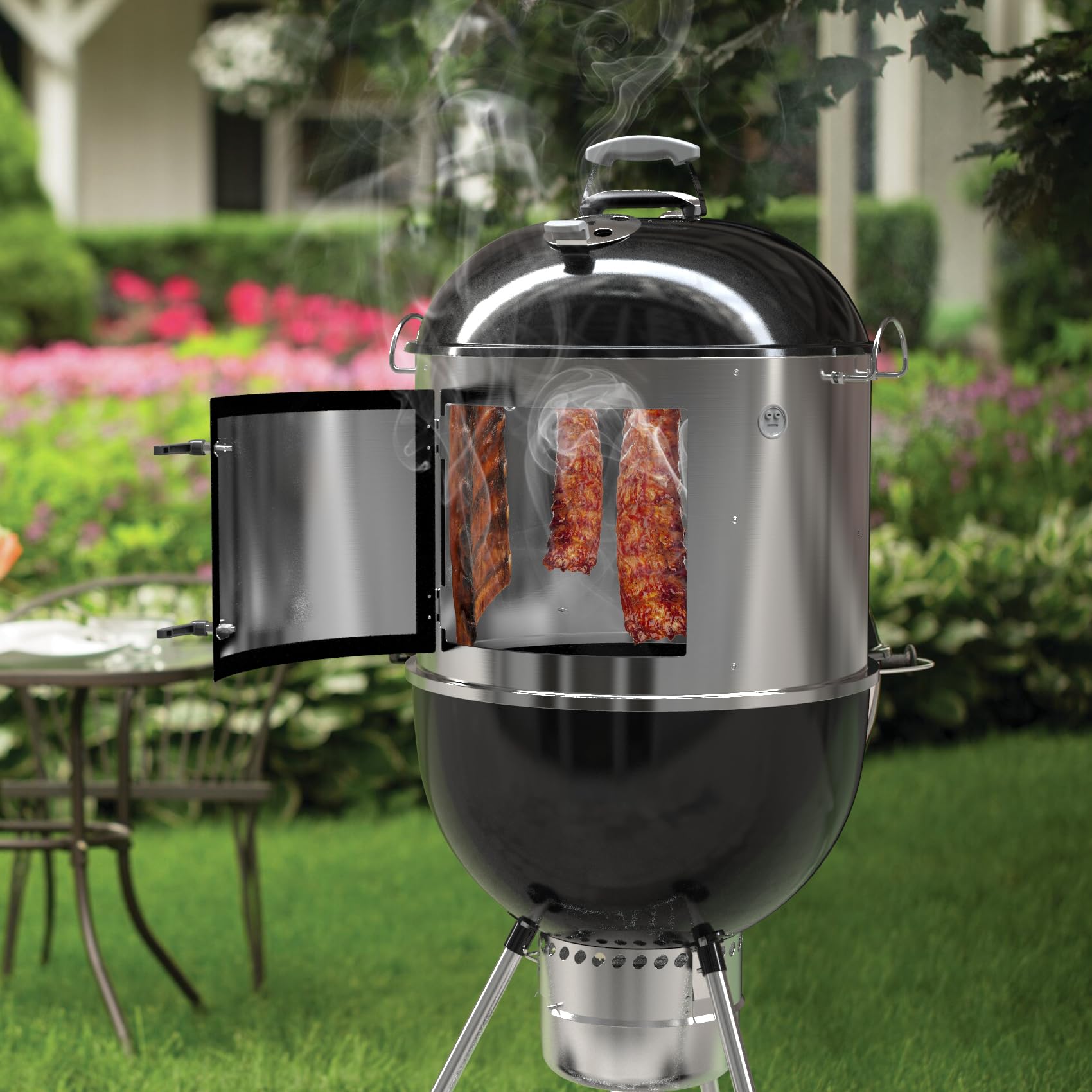 OnlyFire Medium Stainless Steel Smoking Chamber Cooking System for Weber Kettle 57cm Charcoal Grill – Transform Your Kettle into Smokey Mountain Cooker | Perfect for Backyard BBQ, Camping & Outdoor Cooking