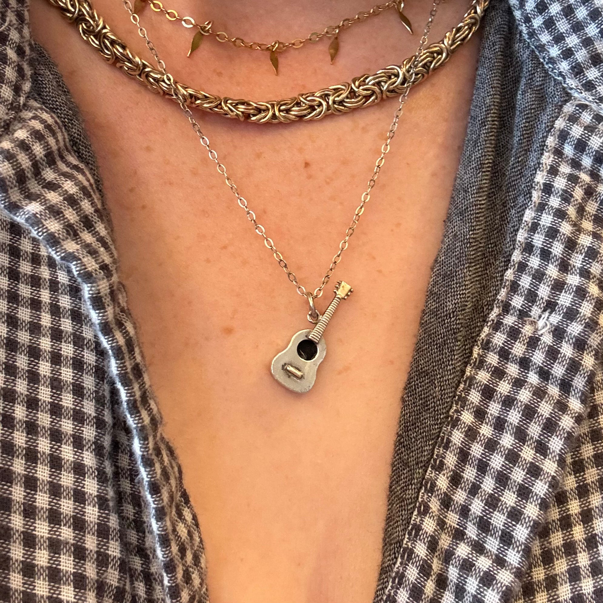 Vintage Sterling Silver Guitar Pendant Necklace - Handcrafted Music Jewelry for Women & Men - Perfect for Concerts, Gifts & Music Lovers