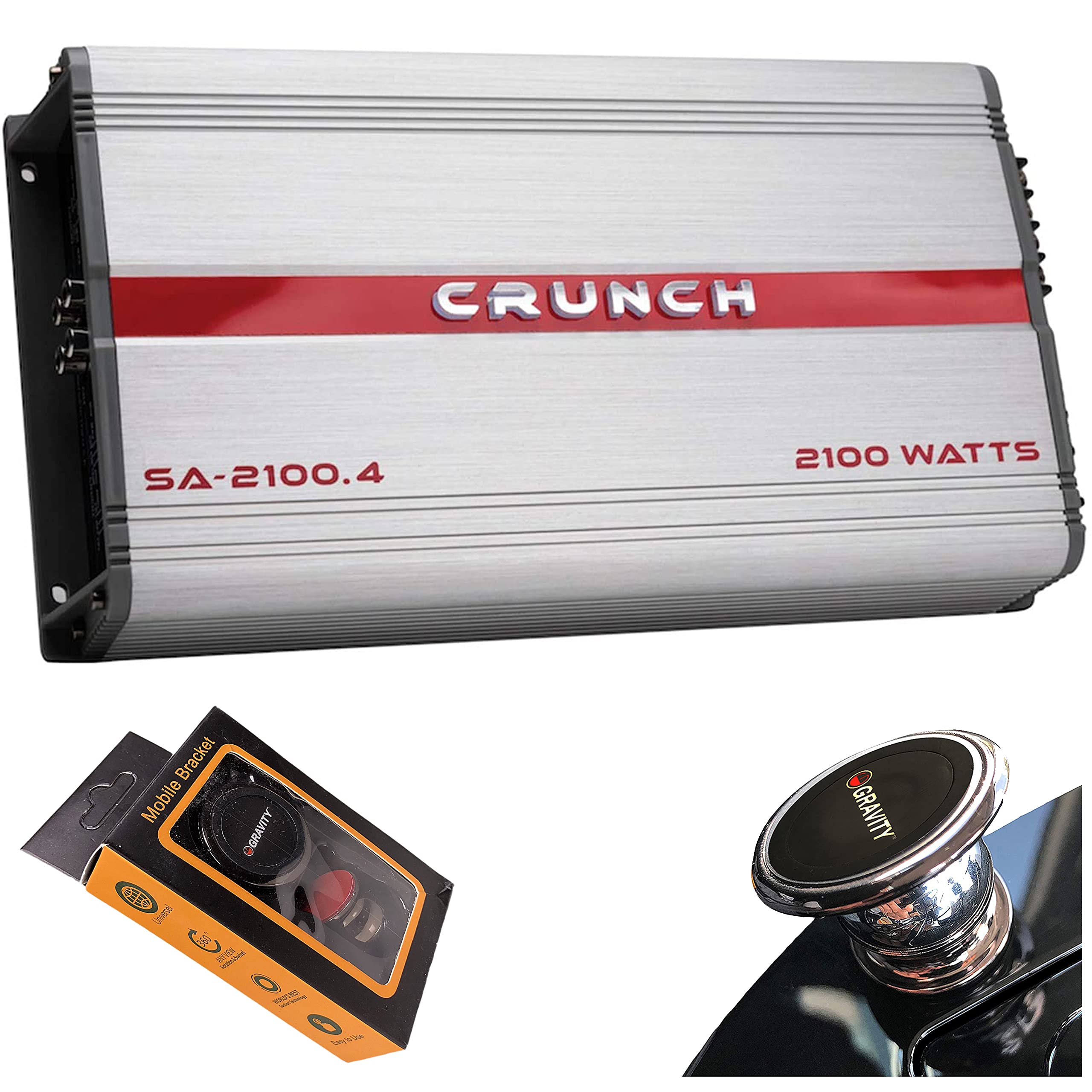 Crunch SA-2100.4 Smash Series 2100W 4-Channel Class AB Car Amplifier - High Power Audio System for Subwoofers & Speakers with Phone Holder - Perfect for Car Audio Upgrades & Bass Enhancement