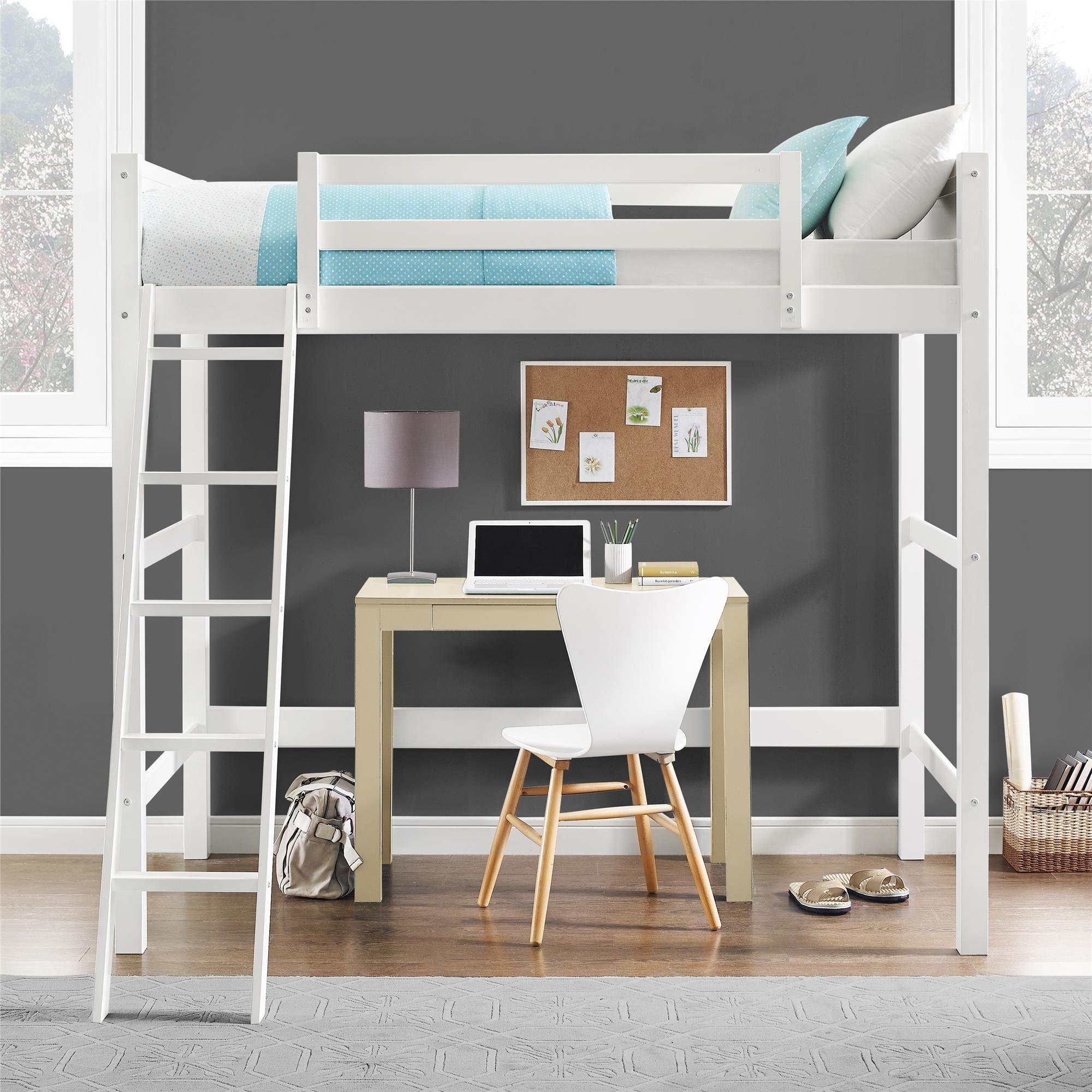 DHP Moon Bay Twin Loft Bed in White - Space-Saving Pine Wood Loft Bed for Kids & Teens - Perfect for Small Bedrooms, Dorms & Studio Apartments