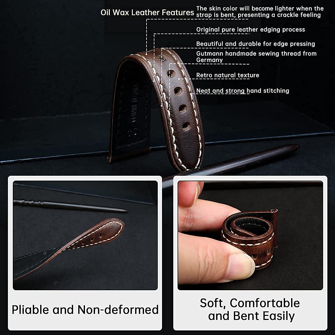 REZERO Genuine 22mm Leather Watch Bands - Pin Buckle & Silver Butterfly Buckle Replacement Straps for Men Women | Dress, Business, Casual Wear