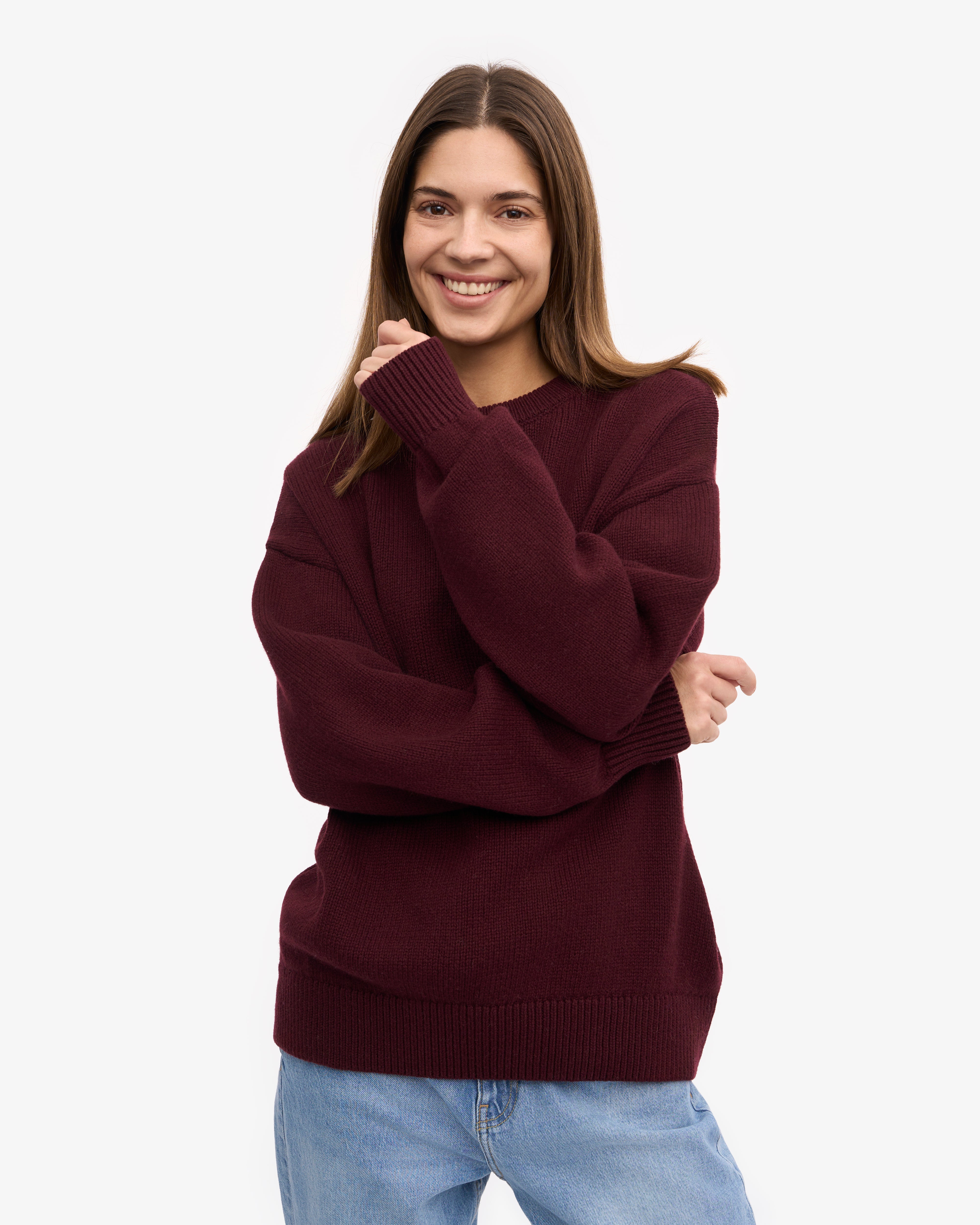 Premium Oversized Merino Wool Sweater for Women - Soft & Warm Oxblood Red Crewneck Pullover - Perfect for Winter, Fall & Casual Outfits