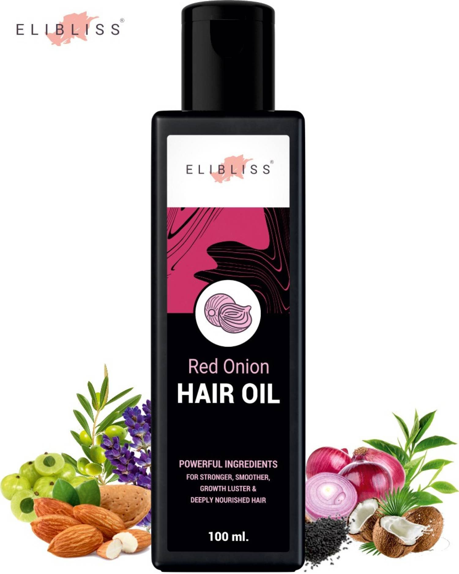 ELIBLISS Red Onion Hair Oil for Hair Growth & Hair Fall Control - 100ml Natural Hair Treatment for Thicker, Stronger & Silky Hair - Pack of 1 | Perfect for Daily Scalp Massage & Damaged Hair Repair
