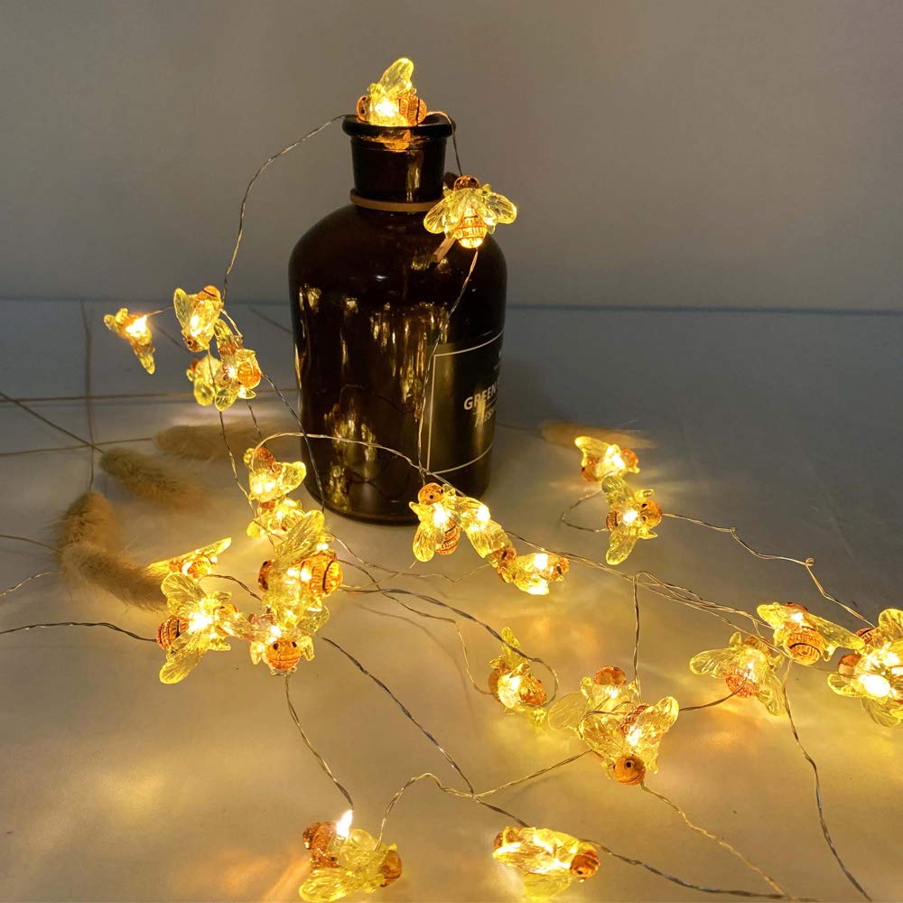 40 LED Honeybee Fairy String Lights - Waterproof, Battery Operated with Remote Control, 8 Lighting Modes for Wedding Decorations, Party Lighting, Christmas Tree, Garden, Patio, Bedroom & Outdoor Decor