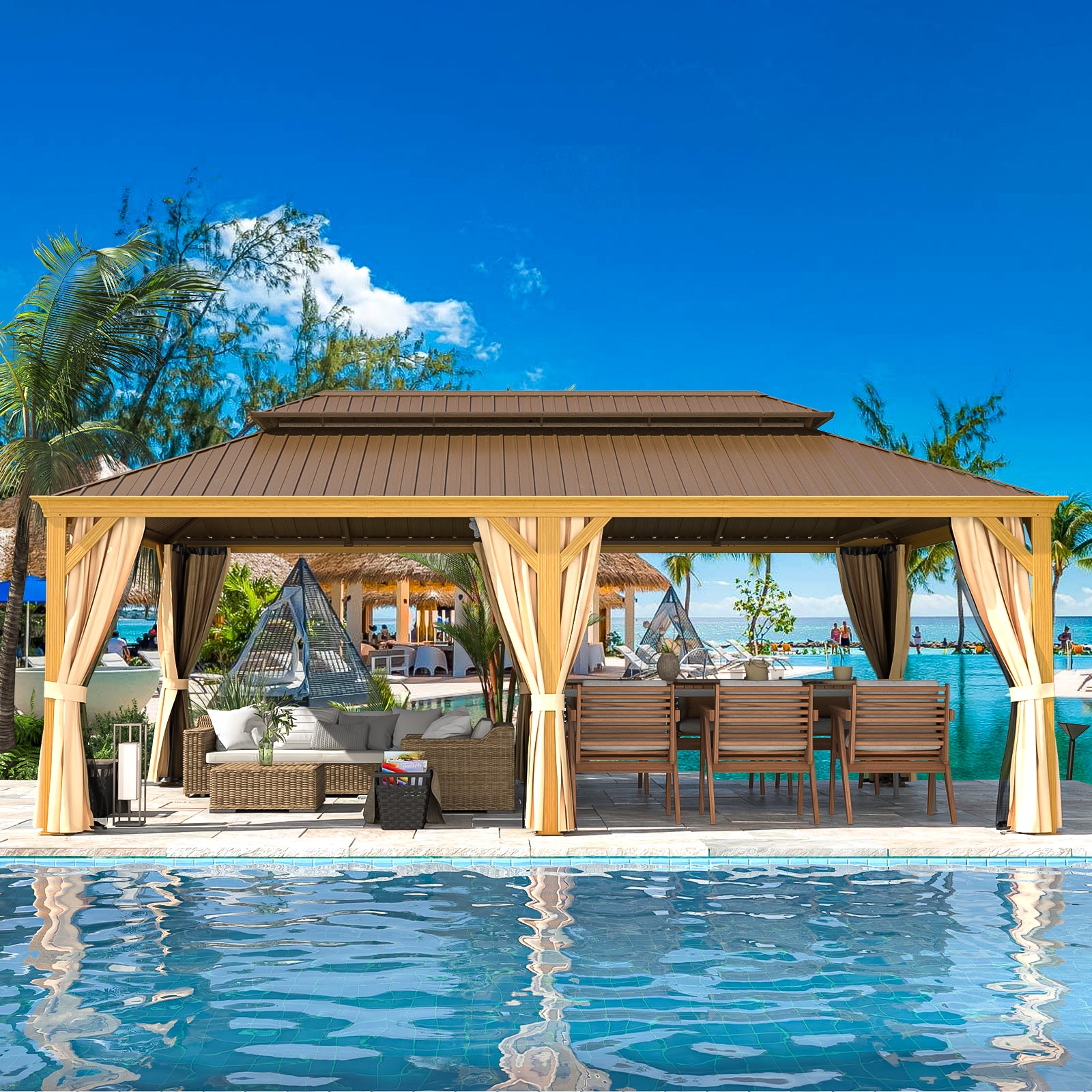 EROMMY 14X22 Outdoor Rectangle Gazebo with Waterproof Canopy - Perfect for Patio, Backyard, Garden Parties & Outdoor Relaxation