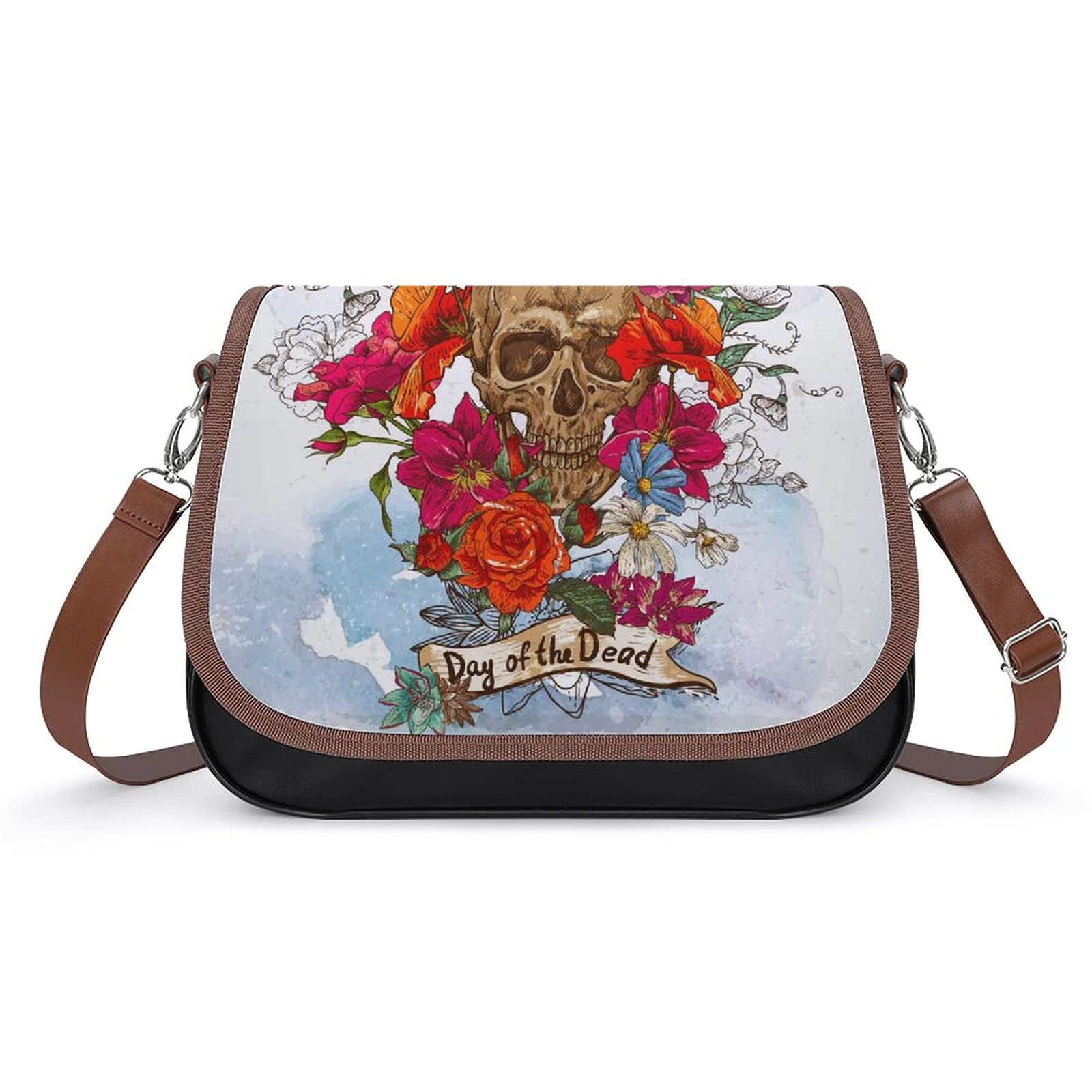 Stylish Women's Crossbody Bags - Genuine Leather Shoulder Purse with Skull & Rose Design, Perfect for Daily Use, Travel & Shopping