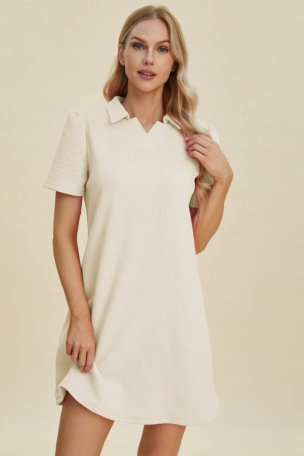 Double Take Full Size Textured Short Sleeve Dress for Women - Casual Summer Flowy Dress for Beach, Vacation & Everyday Wear