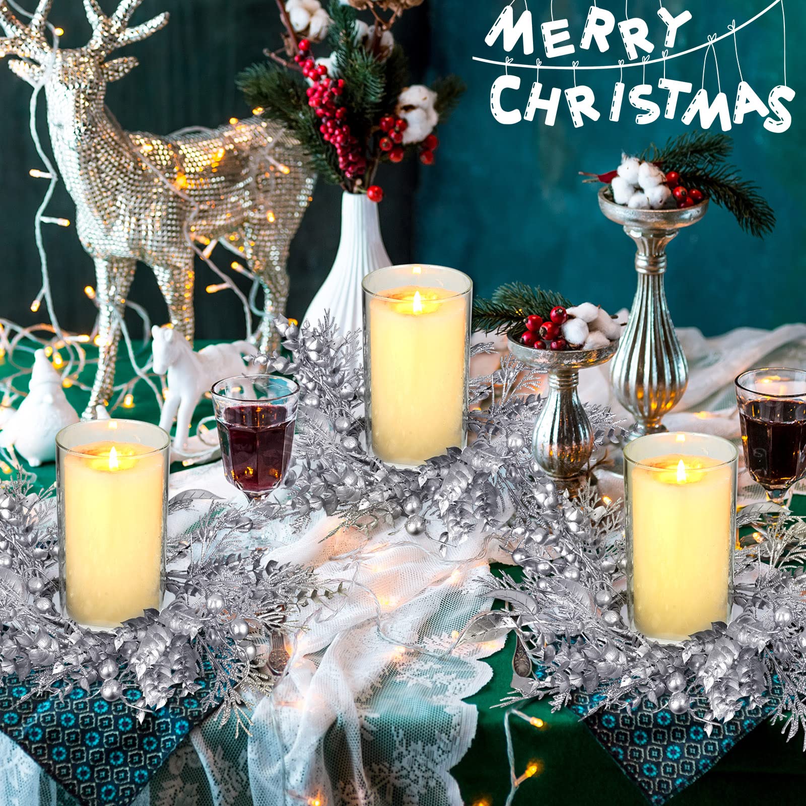 4-Piece Christmas Candle Rings Set - Mini Holiday Wreath Decorations for Candles, Tables, and Fireplace Mantels - Perfect for Christmas, Weddings, Parties, Living Room & Dining Table Decor (Twigs Design)