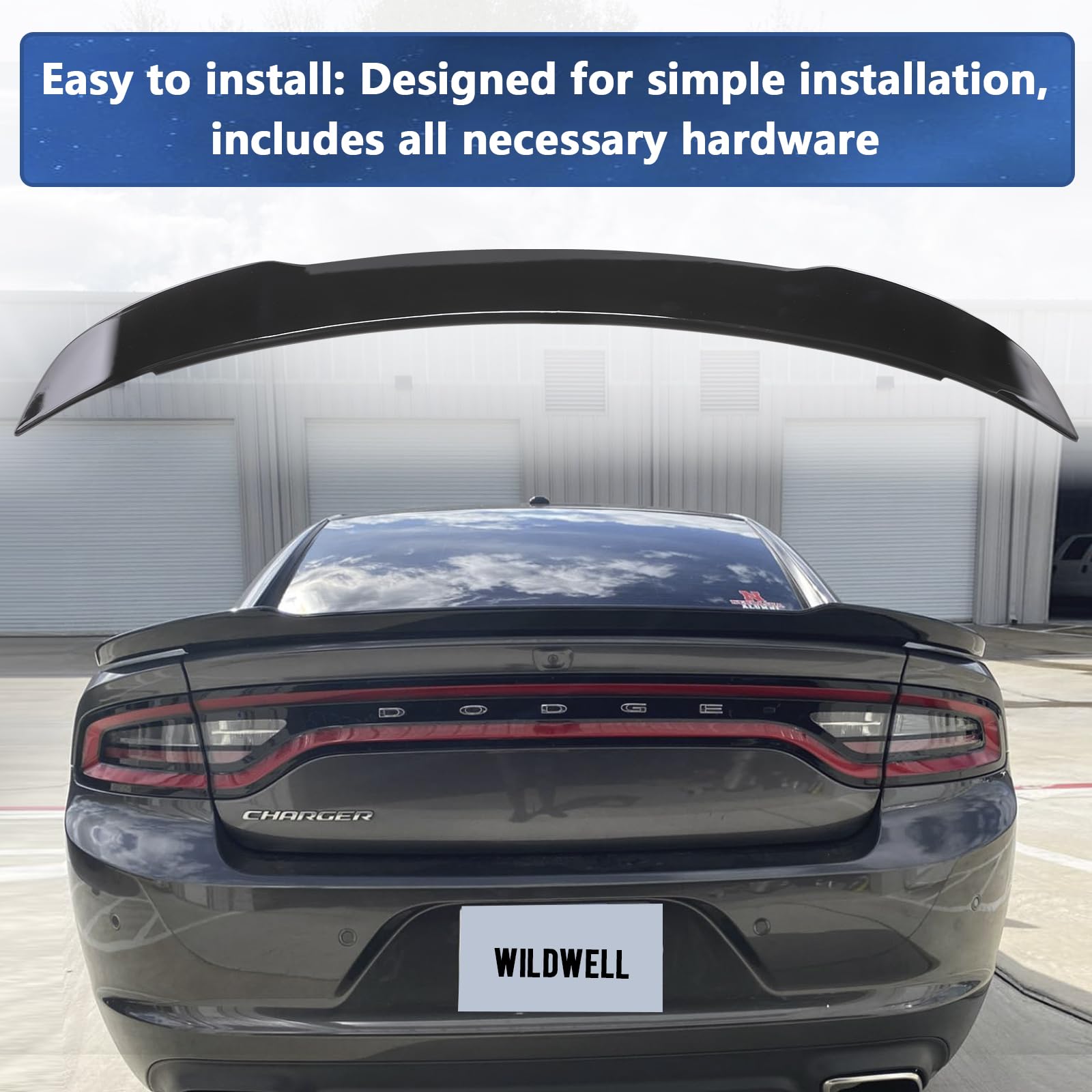 2015-2024 Dodge Charger Spoiler - High Gloss Black Rear Wing for SXT, SRT, SE, Daytona, RT, GT, Hellcat & Scat Pack Models | Enhances Aerodynamics & Sporty Look | Perfect for Car Enthusiasts & Street Racing