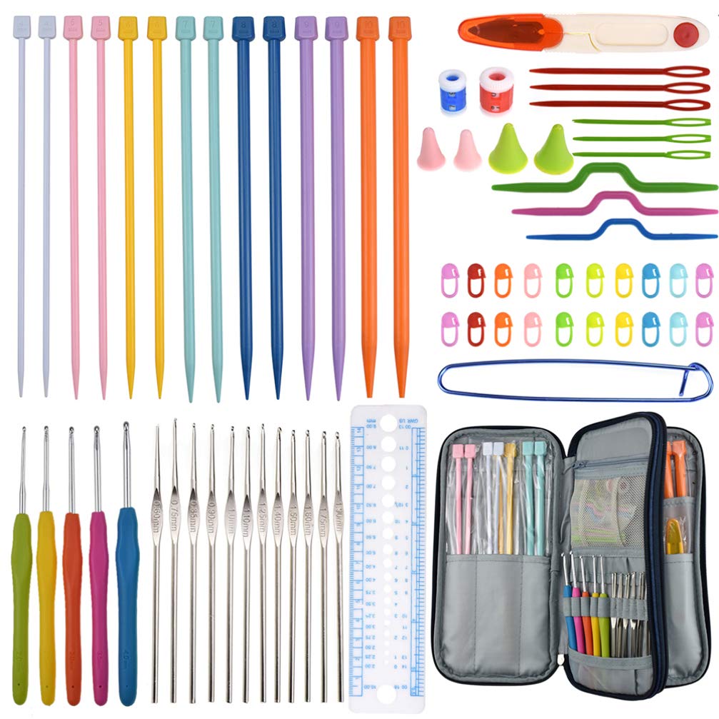 Healifty 70Pcs Crochet Hooks Set with Ergonomic Plastic Handles - Knitting Needles for DIY Yarn Crafts, Sewing & Home Decor Projects | Perfect for Beginners & Professional Knitters