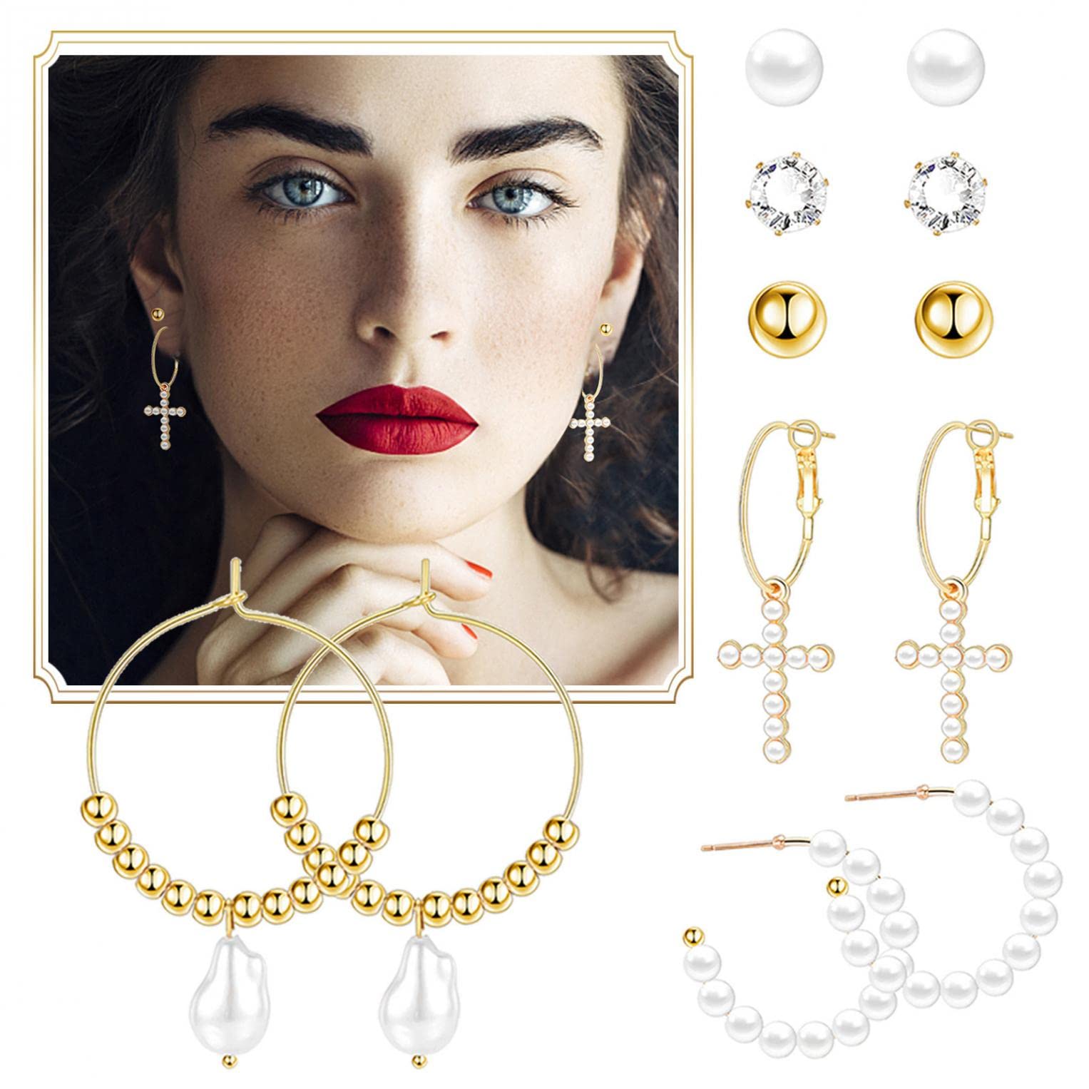 6 Pairs Hypoallergenic Pearl & Chain Link Earrings Set for Women - Fashion Stud & Drop Dangle Earrings Multipack, Elegant Statement Jewelry Gift for Birthday, Christmas & Party | Perfect for Daily Wear, Office & Special Occasions