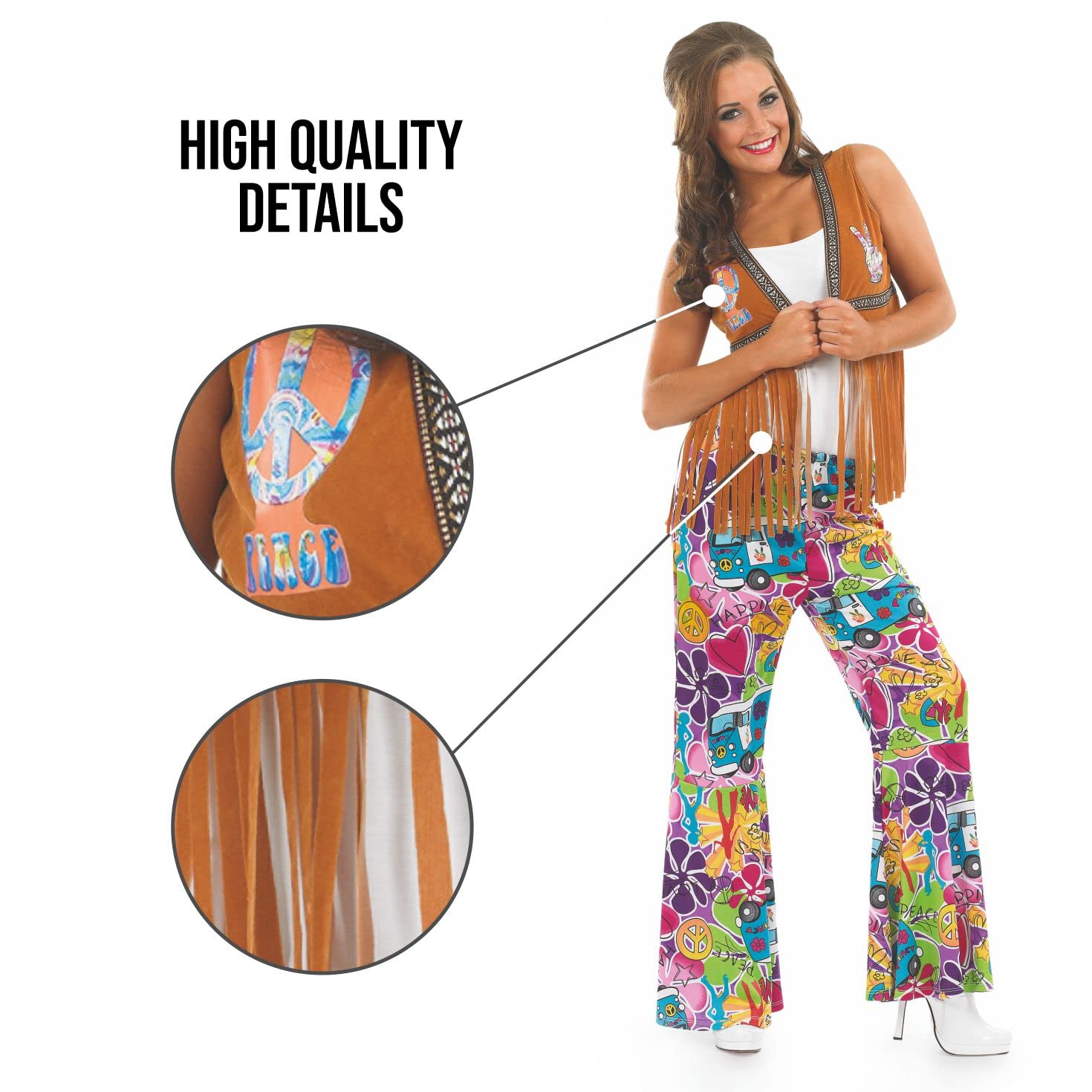Fun Shack Hippie Vest for Women - 60s Costume, Carnival Outfit in Sizes S,M,L,XXL - Perfect for Halloween, Theme Parties & Music Festivals