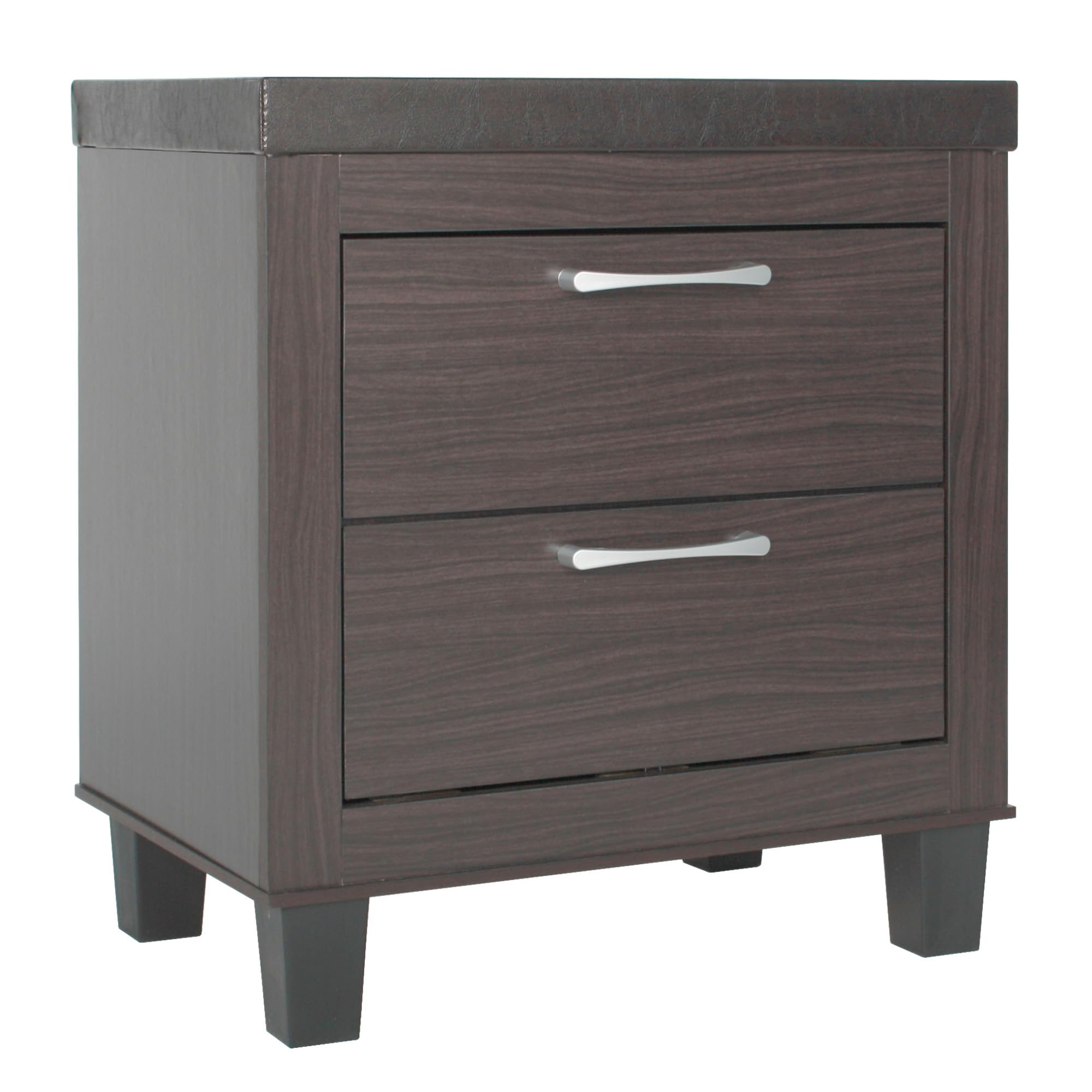 Better Home Products Elegant Mid Century Modern 2-Drawer Nightstand in Tobacco Finish - Perfect for Bedroom Furniture & Small Space Storage