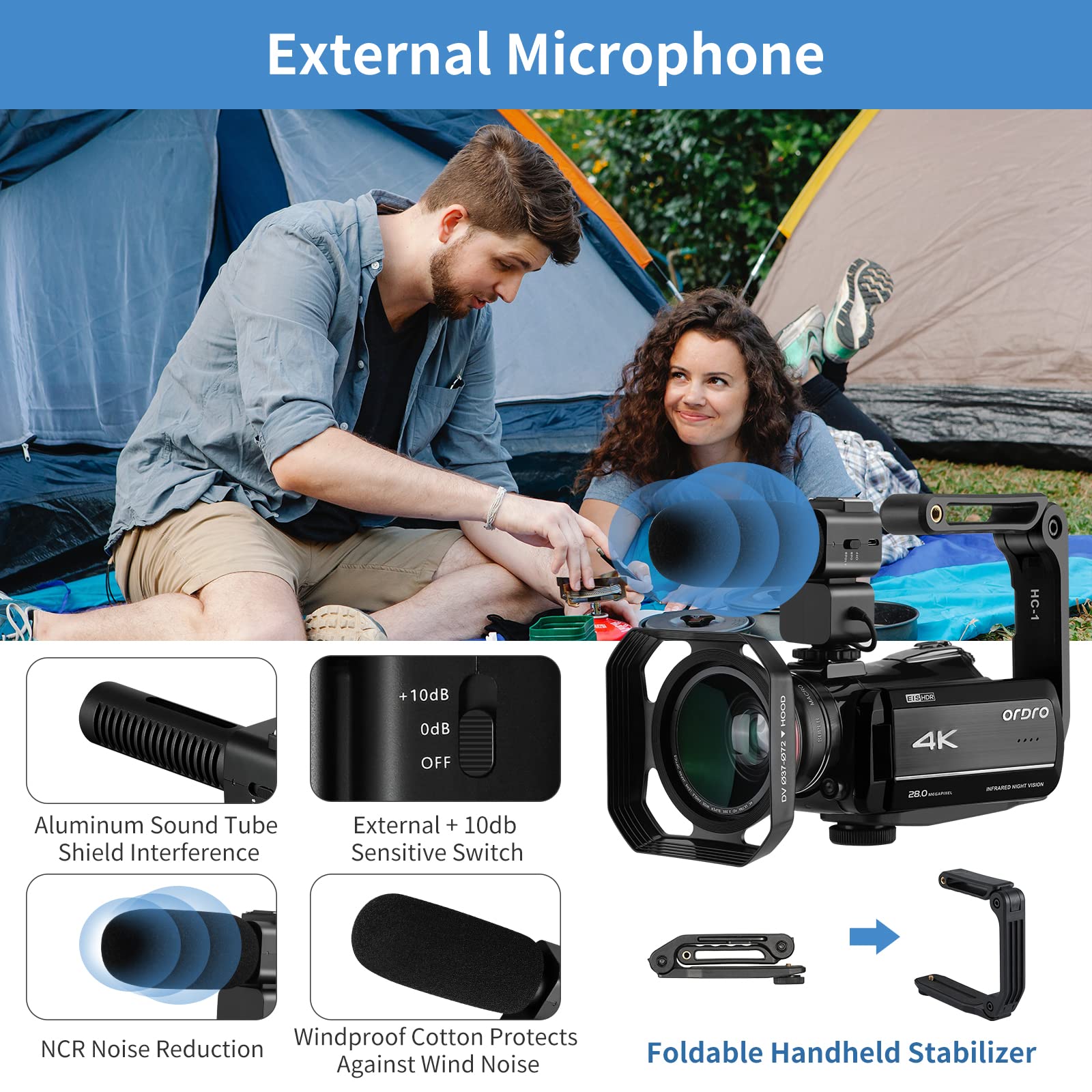 ORDRO AZ30 4K UHD Vlogging Camera with Wi-Fi, Night Vision & Microphone - 1080P 60FPS YouTube Camera Kit with Wide Angle Lens, Handheld Stabilizer & 32GB TF Card - Perfect for Travel Vlogging, Live Streaming & Content Creation