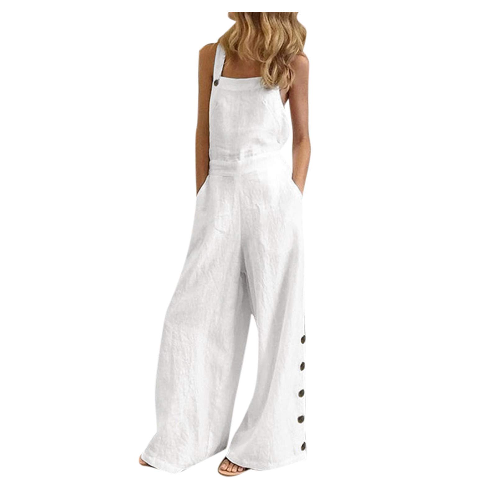 Floral Printed Jumpsuits for Women - Casual Sleeveless Spaghetti Strap Romper with Baggy Bib Overalls & Wide Leg Pants - Plus Size Summer Outfit for Beach, Vacation and Outdoor Activities