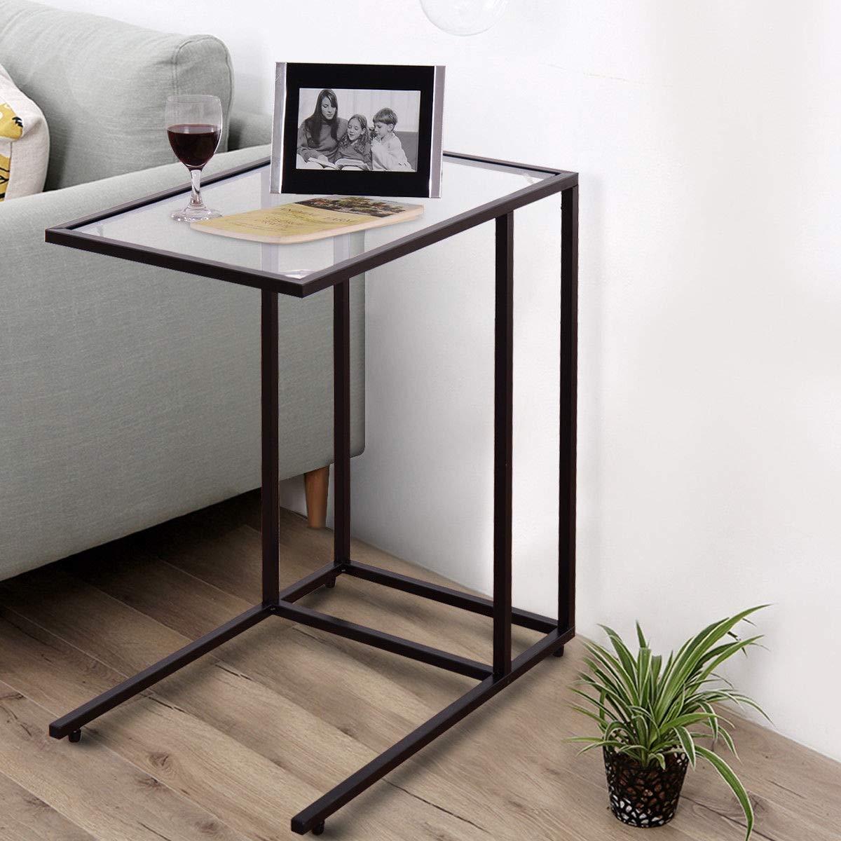 Modern Glass Top Tilting Rectangular Side End Table - Sofa Table, Coffee Table with Laptop Holder - Perfect for Living Room, Office, Bedroom - Ideal for Nesting, Snack Tray & Home Decor Furniture
