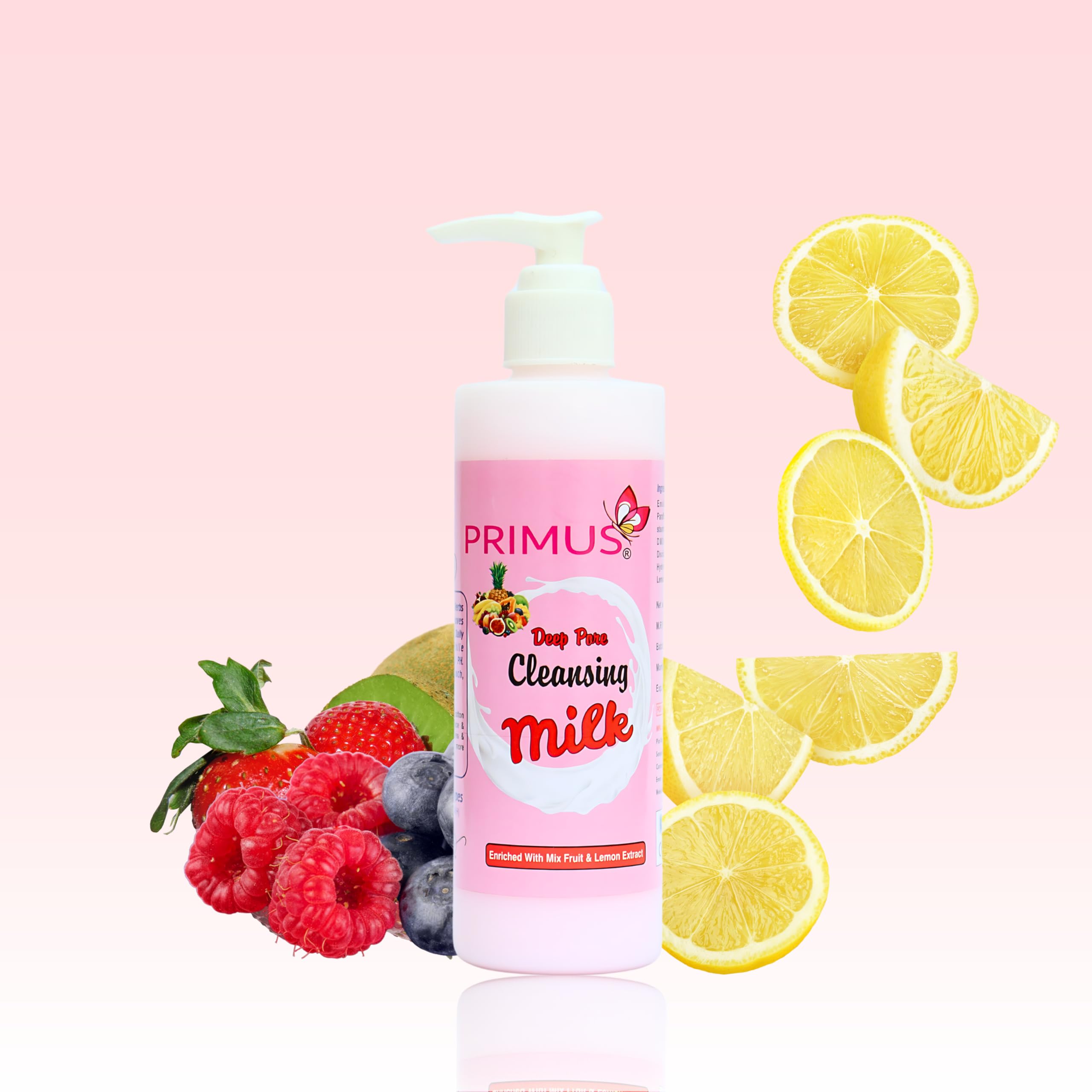 Primus Mix Fruit Cleansing Milk with Vitamin C & Lemon Extracts - Ultra Clean & Refreshing Facial Cleanser | Makeup Remover & Daily Face Wash | 250ml | Perfect for Morning & Night Skincare Routine