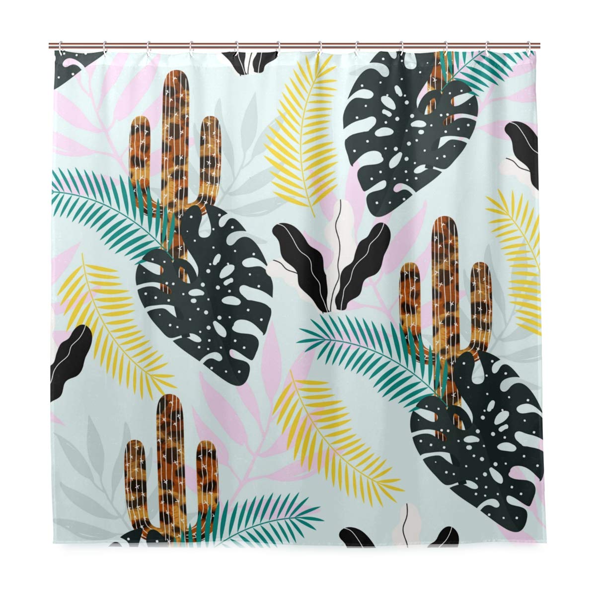 Cactus Leaves Waterproof Shower Curtain 72x72 Inches - Bathroom Decor with Hooks for Campers, RV & Home Use | Mold Resistant Fabric for Shower, Bathtub & Outdoor Camping