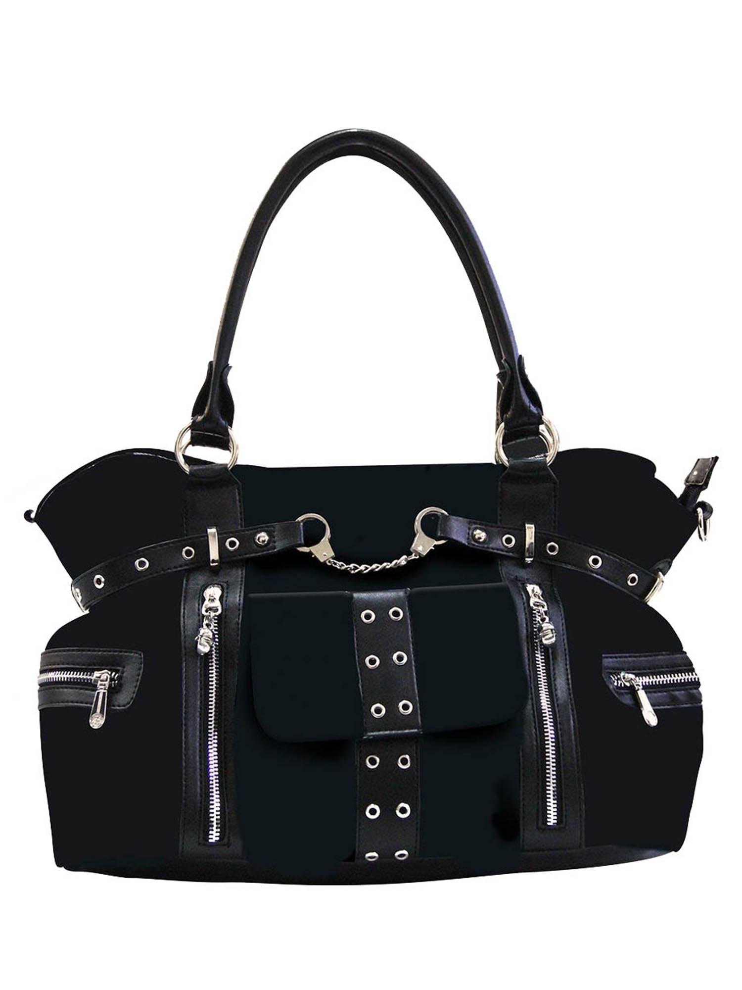 Lost Queen Rise Up Handcuff Vegan Edgy Punk Rock Black Crossbody Bag Purse for Concerts, Festivals & Gothic Fashion