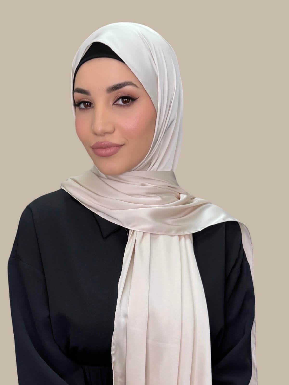 Premium Satin Hijab Scarf - Soft & Breathable Warm Sand Color - Perfect for Daily Wear, Prayer, and Special Occasions