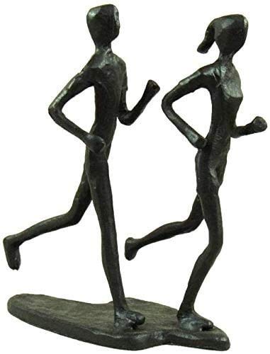 Morning Jogging Couple Cast Iron Sculpture - Miniature Abstract Runner Statue, Desktop Decor, Romantic Gift for Couples | Perfect for Home Office Decoration, Wedding Anniversary Gift, and Fitness Enthusiasts