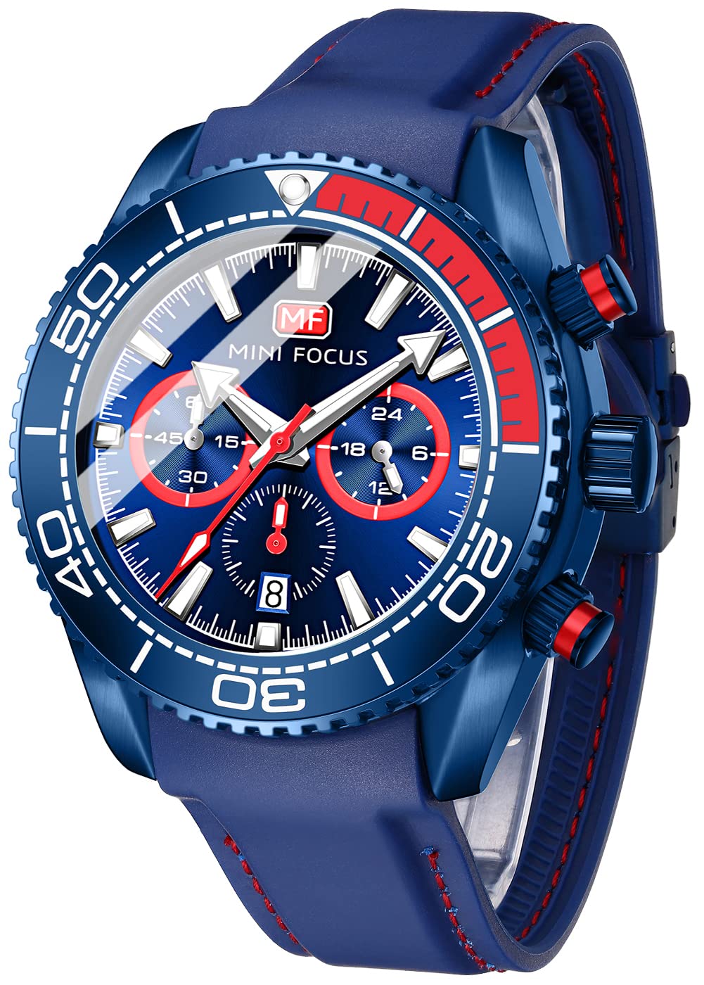 MF MINI FOCUS Men's Chronograph Watch - Waterproof Sport Analog Quartz Wristwatch with Silicone Strap | Durable Fashion Watch for Men | Perfect for Running, Swimming & Outdoor Activities