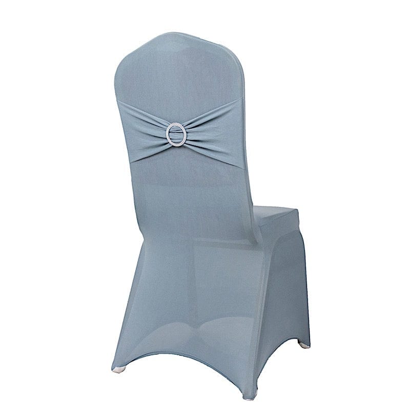 Elegant Spandex Stretchable Banquet Chair Covers with Silver Rhinestone Buckles - Perfect for Weddings, Parties, and Formal Events