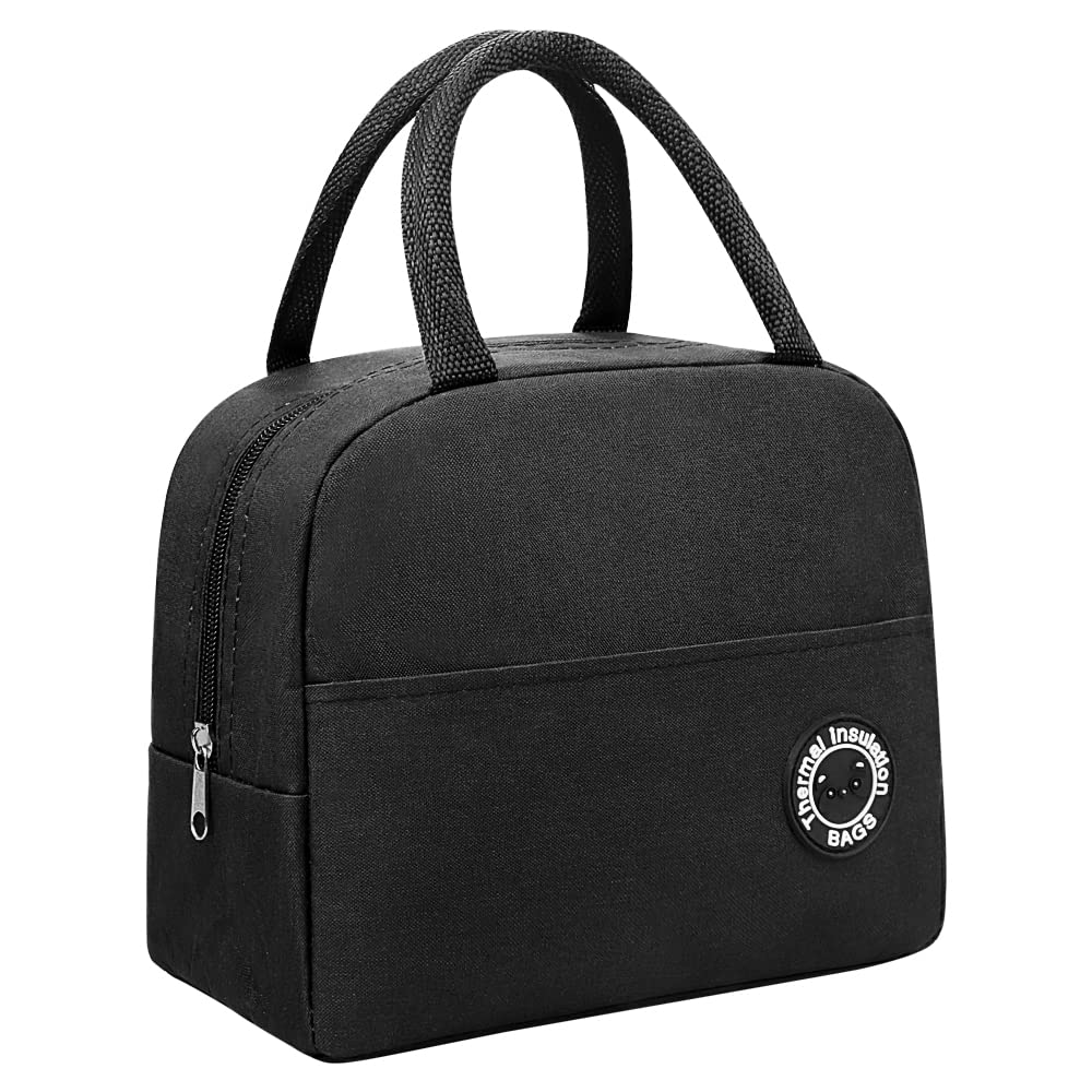 BLOCE Insulated Lunch Bag for Women - Small Freezable Waterproof Lunch Box, Office Work Picnic Beach Workout Travel Tote - Perfect for Meal Prep, Gym, School & Outdoor Activities (Small Black)