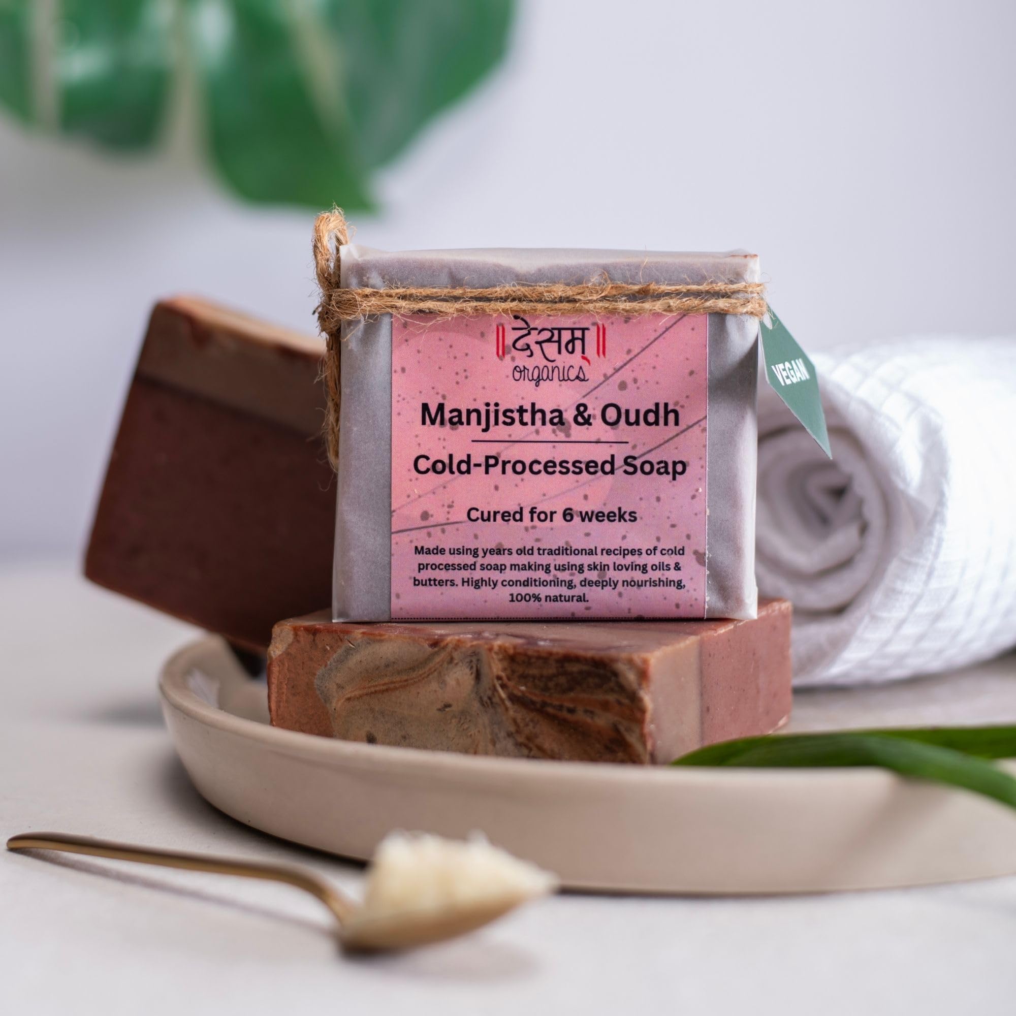 Desam Organics Manjistha & Oudh Cold Processed Handmade Soap Bar - Natural Ayurvedic Skincare for Glowing Complexion - Perfect for Daily Face & Body Cleansing, Spa & Gift Sets