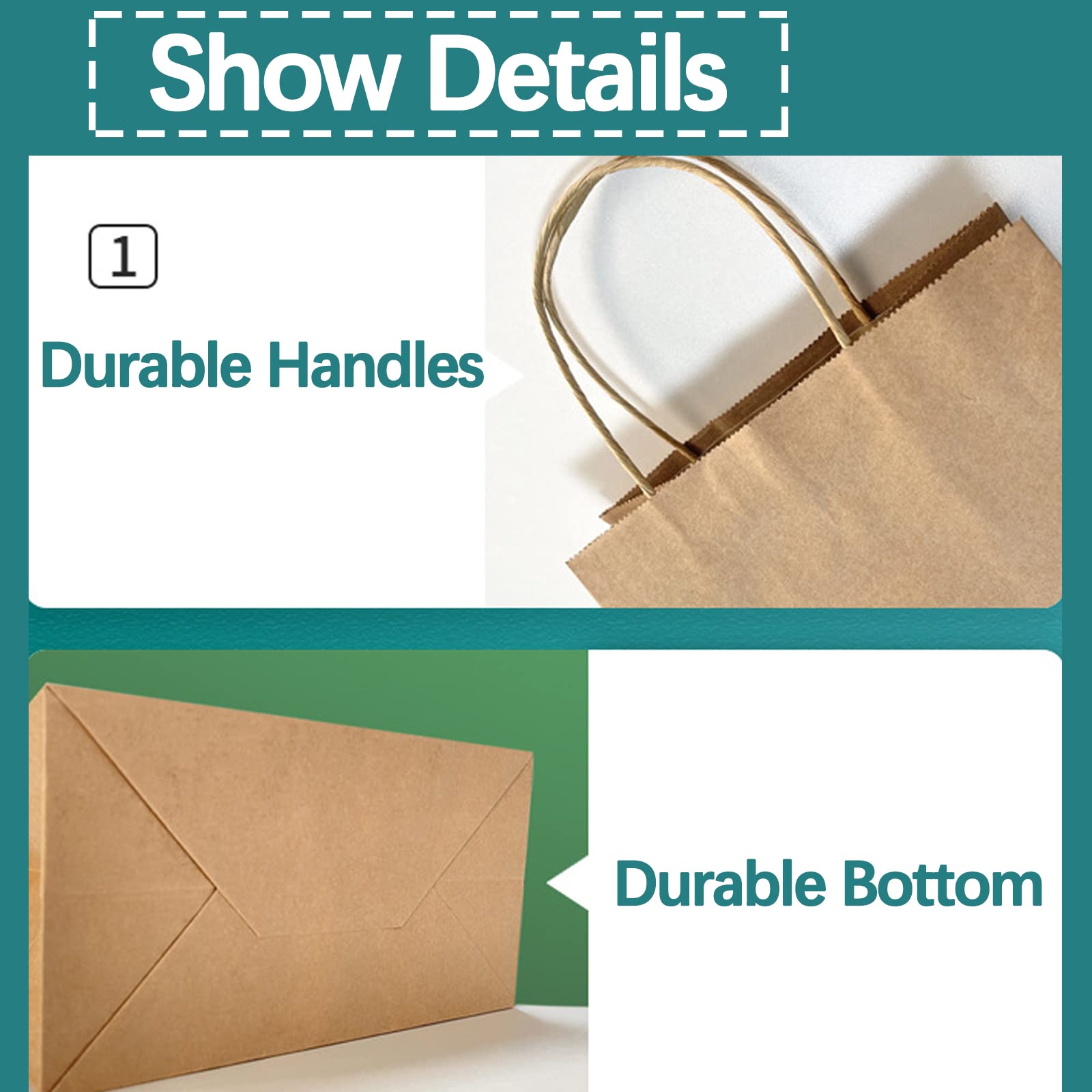 100 Pcs Kraft Paper Bags with Handles - 10x5x13 Inch Eco-Friendly Brown Shopping Bags for Retail Stores, Restaurants, Takeout, Grocery, Bakery, Gift Wrapping & DIY Crafts - Perfect for Parties, Weddings & Farmers Markets