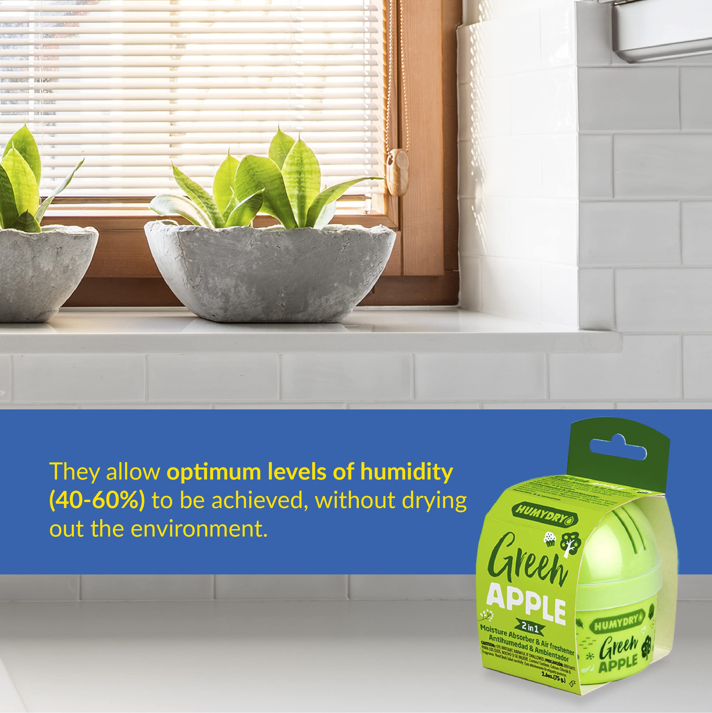 HUMYDRY® 12-Pack Mini Dehumidifiers & Air Fresheners (2.6 oz) - Moisture Absorbers for Mold Prevention - Green Apple Scent - Covers Up to 100 sq.FT - Ideal for Closets, Bathrooms, Basements & Small Spaces