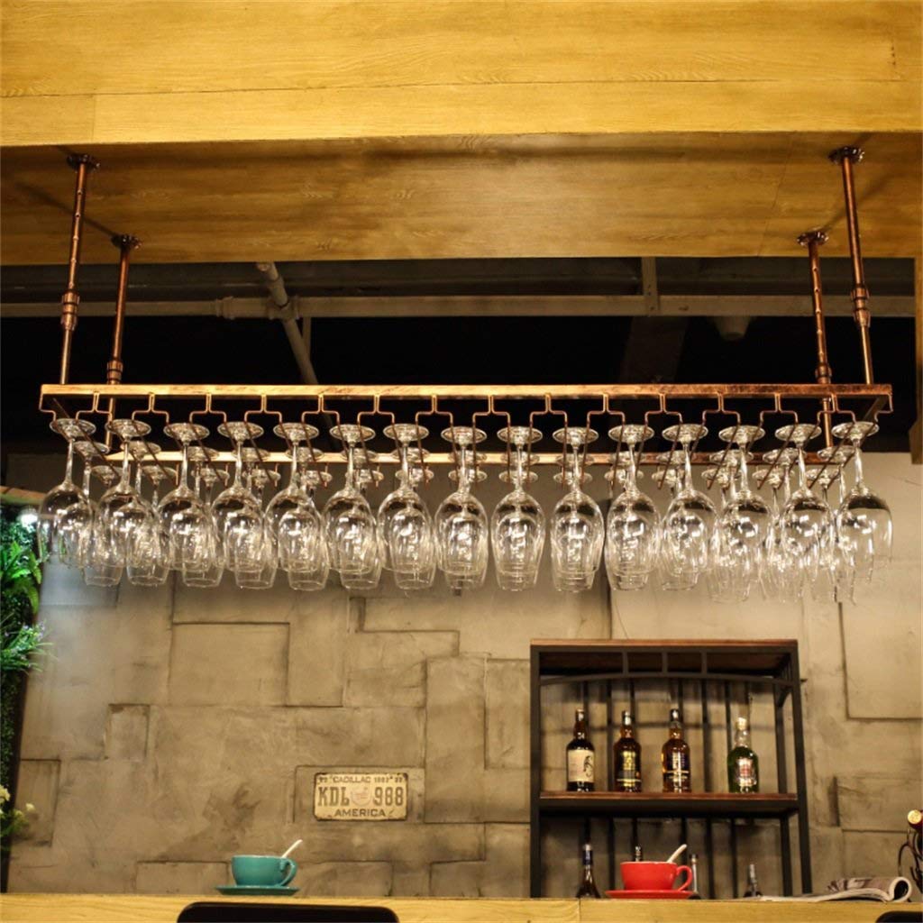 European Style Wrought Iron Hanging Wine Rack Organizer - 90cm Upside Down Wine Glass Holder for Bar Cabinet Storage & Display | Perfect for Home Bars, Restaurants, and Wine Cellars