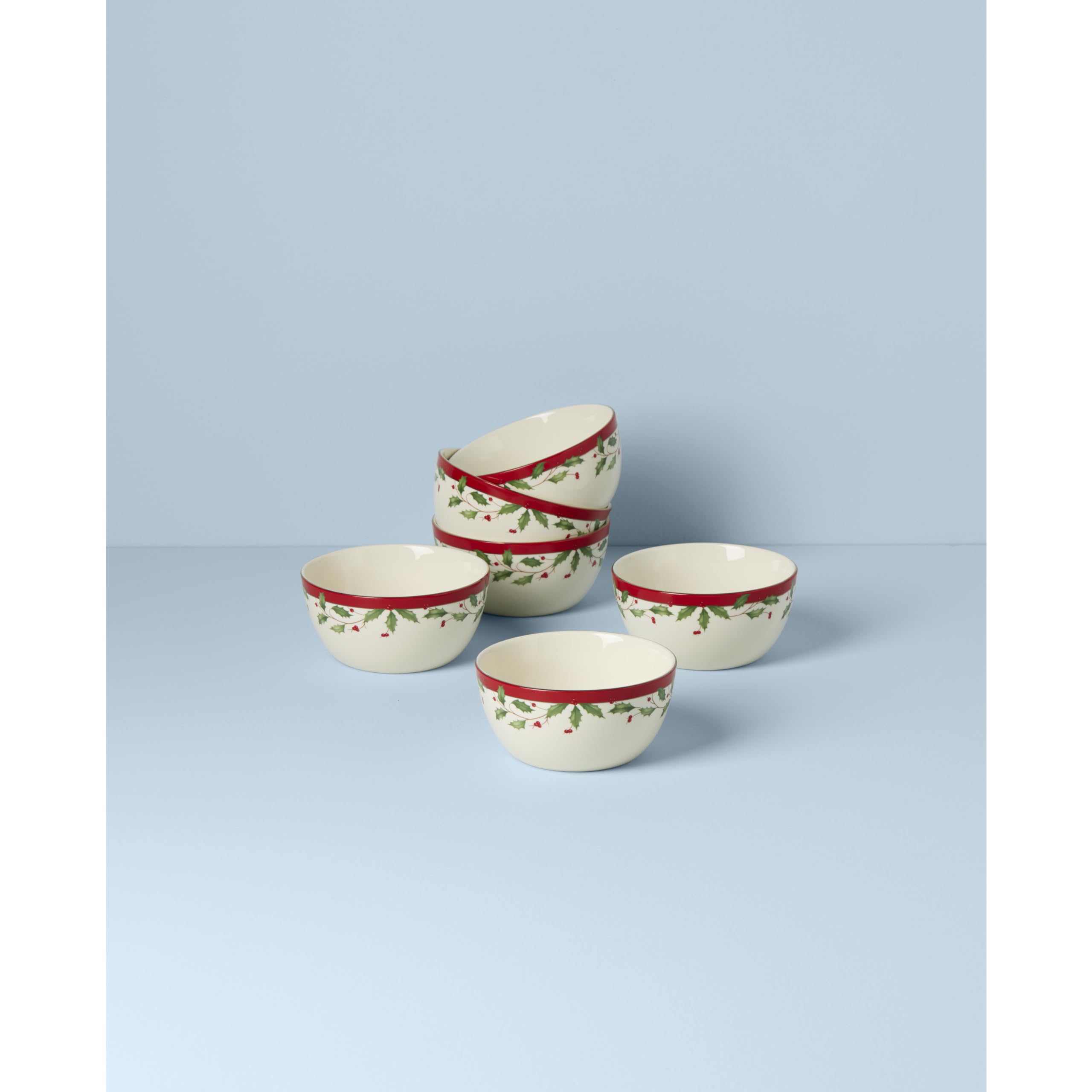 Lenox 893492 Holiday 6-Piece Dessert Bowl Set - Christmas Dinnerware for Hosting & Entertaining - Perfect for Holiday Parties, Family Gatherings & Festive Desserts