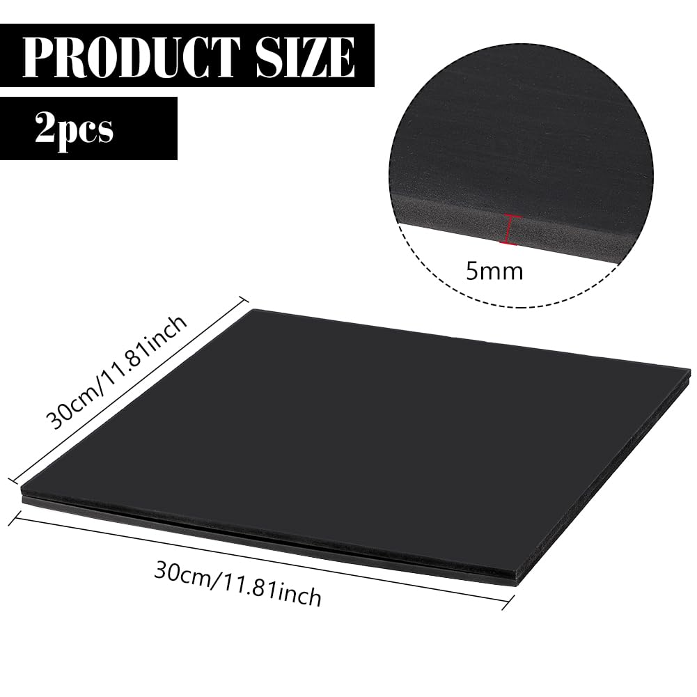 BENECREAT 2-Pack 12x12 Inch Black PVC Foam Board Sheets - 5mm Thick Lightweight Plastic Panels for DIY Crafts, Art Projects, School Displays, Sign Making, and Home Decor - Perfect for Modeling, Scrapbooking, and Wall Art