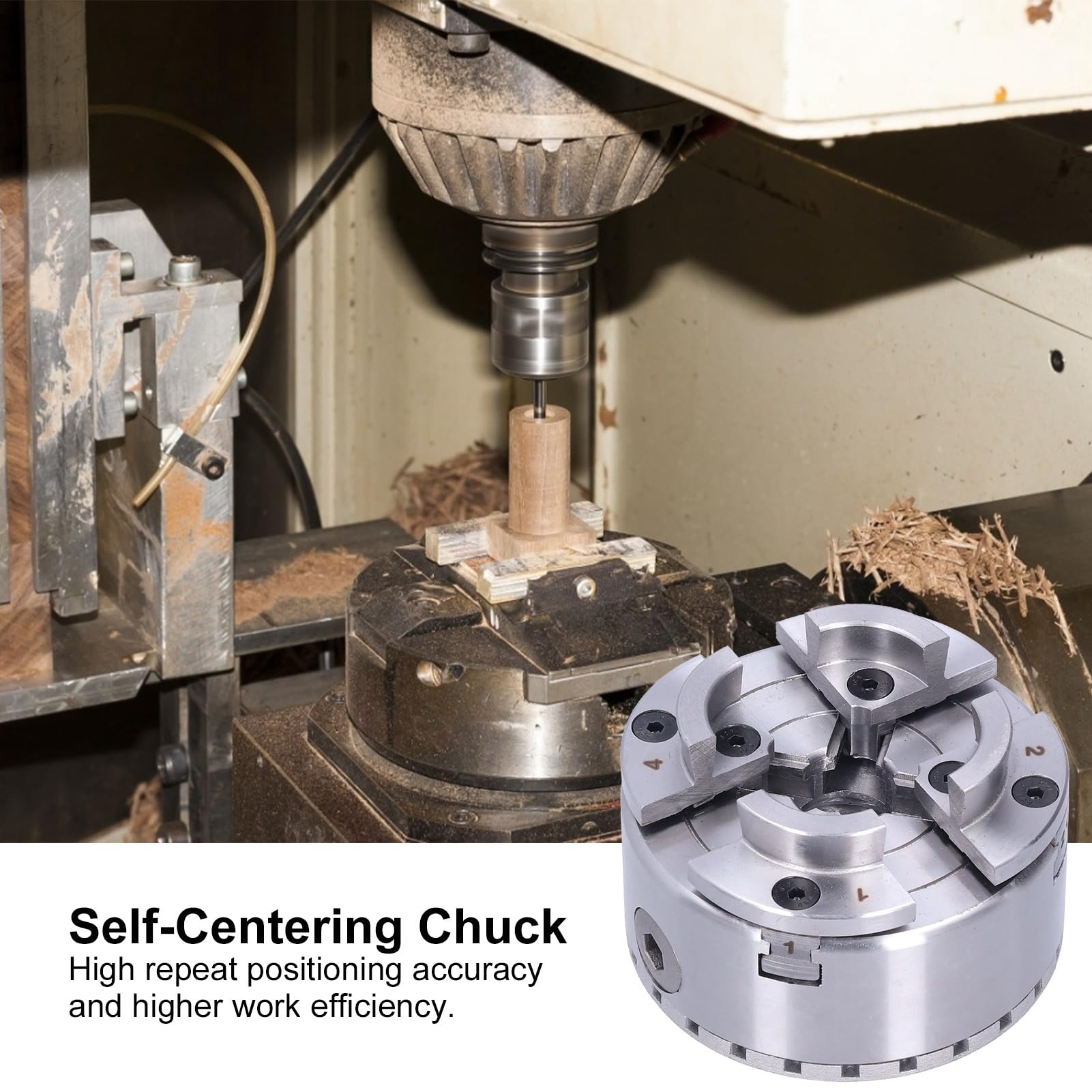 Self Centering Lathe Chuck 4in 4 Jaw M33 Mount for Woodworking & Metalworking – Perfect for Power Lathes, DIY Projects, and Precision Machining