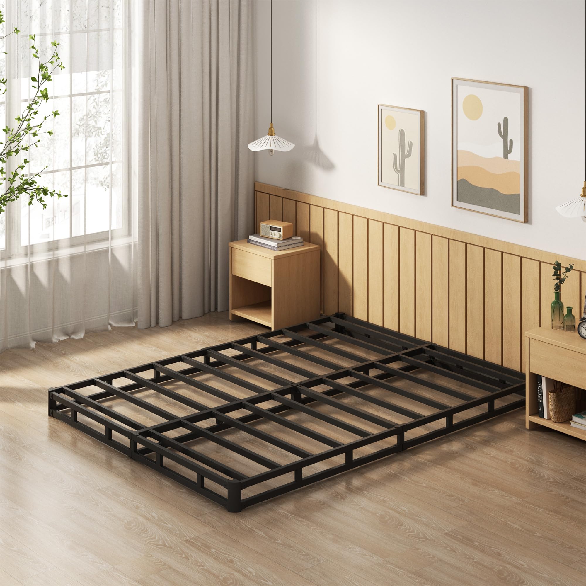 EMODA 5 Inch California King Box Spring Bed Base - Heavy Duty 3000 lbs Metal Mattress Foundation with Fabric Cover - Easy Assembly for Bedroom, Guest Room & Dorm Use