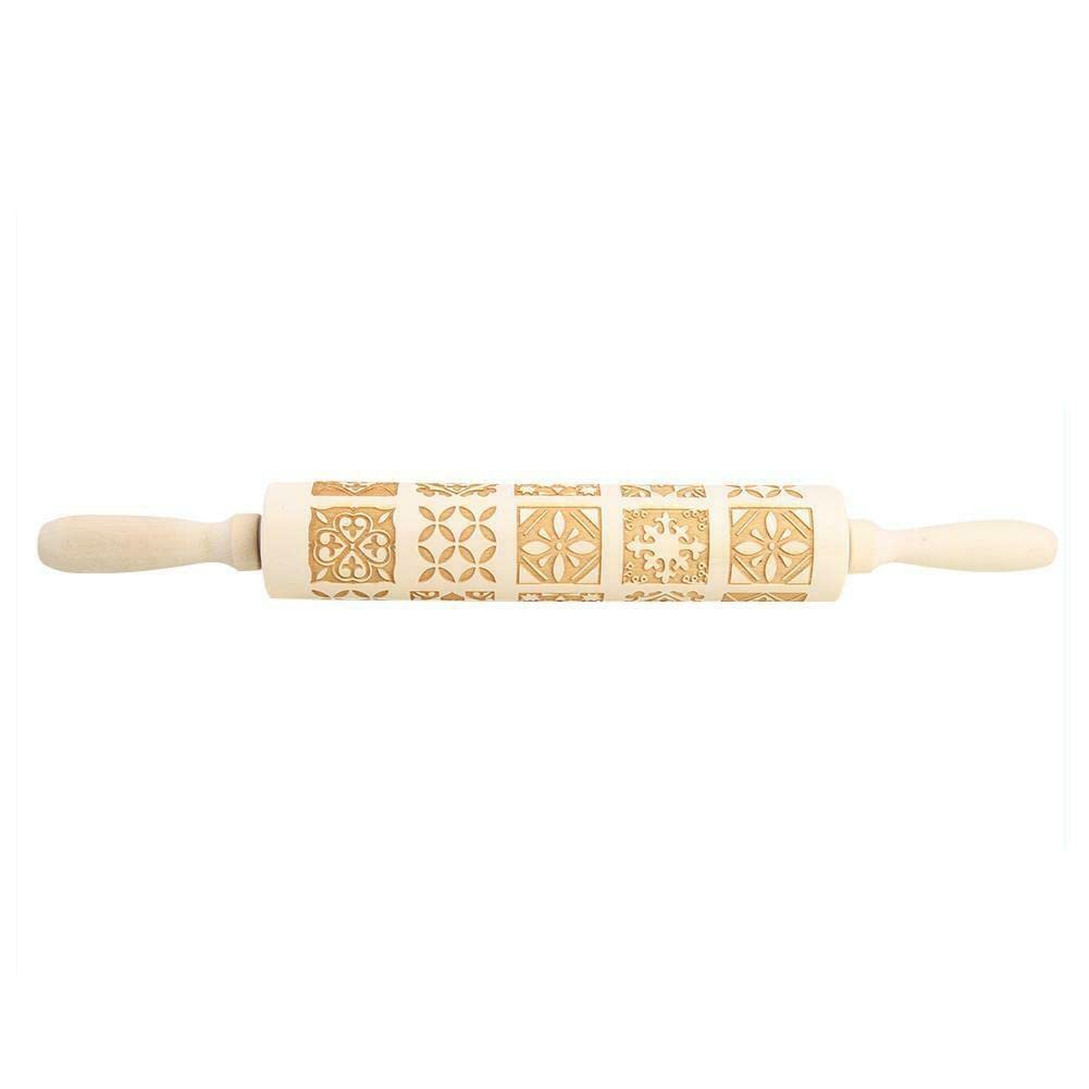 Vintage Engraved Wooden Rolling Pin for Baking - Adjustable Fondant Dough Embossing Tool with Decorative Patterns | Perfect for Cookies, Pastries, Cake Decorating & DIY Crafts