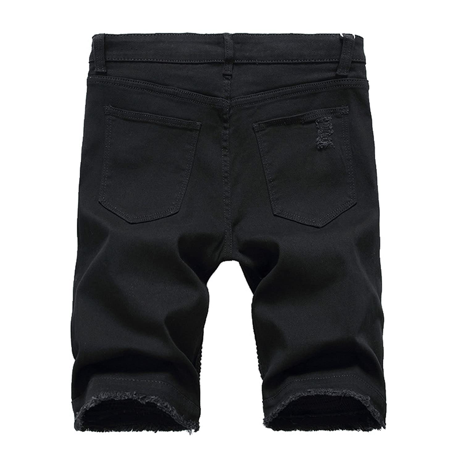 Men's Distressed Biker Jean Shorts - Ripped Denim Short Pants with Zipper | Slim Fit Stretchy Washed Black Jeans for Summer | Perfect for Casual Wear, Motorcycle Rides & Street Fashion