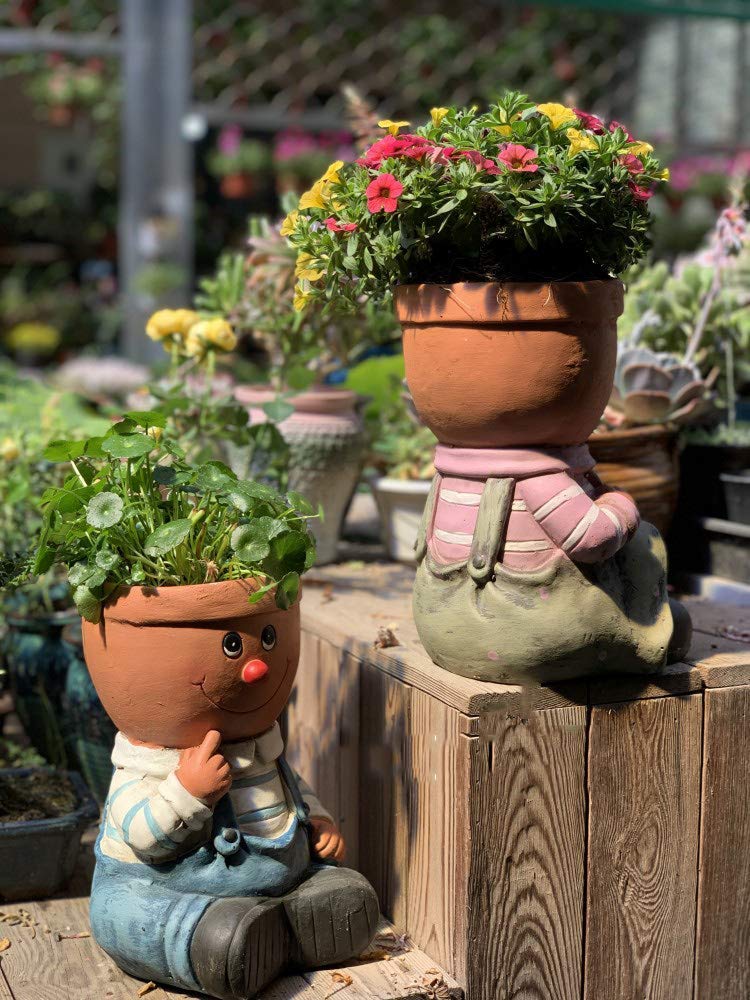 Creative Resin Cartoon Character Statue - Garden Sculpture & Flower Planter for Outdoor Decor, Living Room Ornaments | Perfect for Patio, Lawn, and Indoor Home Decoration