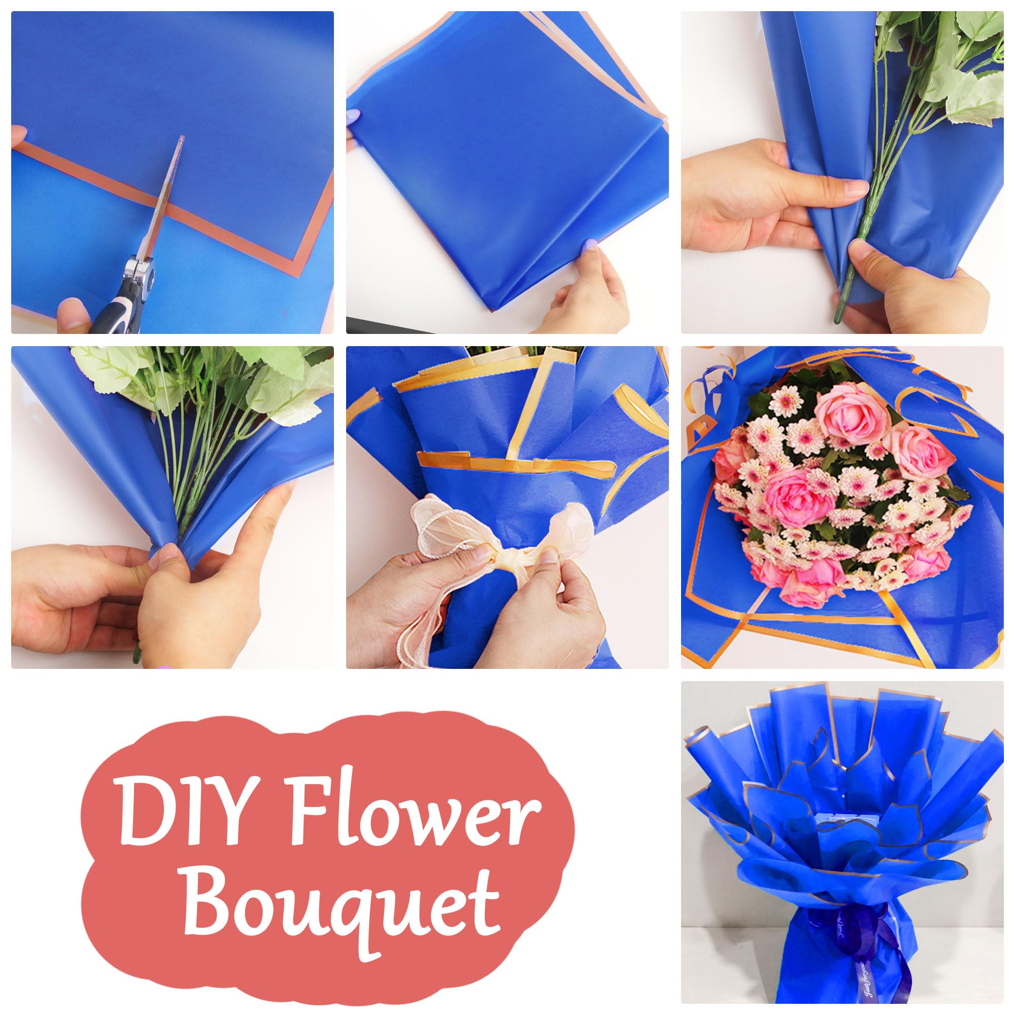 Alijoy 20 Sheets Blue Floral Wrapping Paper - 22.8