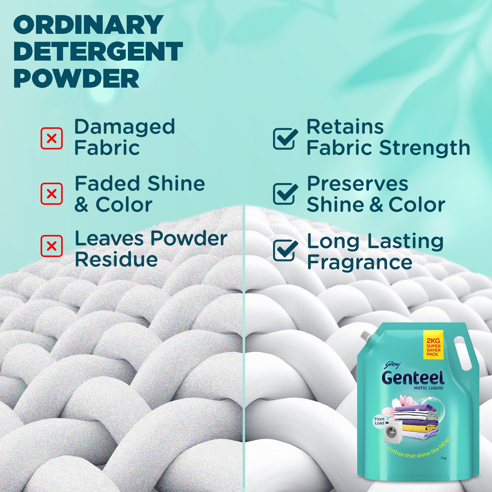 Genteel Matic Liquid Laundry Detergent Refill Pouch 2kg - Front Load Washer Safe | Soda-Free Formula with Built-In Fabric Softener | Ideal for Sensitive Skin & Eco-Friendly Laundry