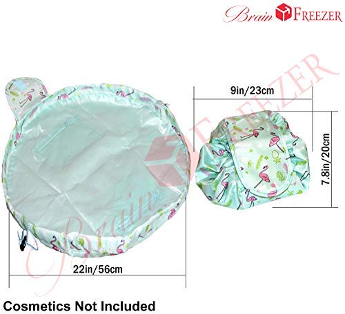 Portable Round Cosmetic & Toiletry Storage Bag - Multifunctional Travel Organizer for Makeup, Skincare, Jewelry (Light Green Pink Flamingo Print) - Perfect for Vacation, Gym, Beach & Daily Use