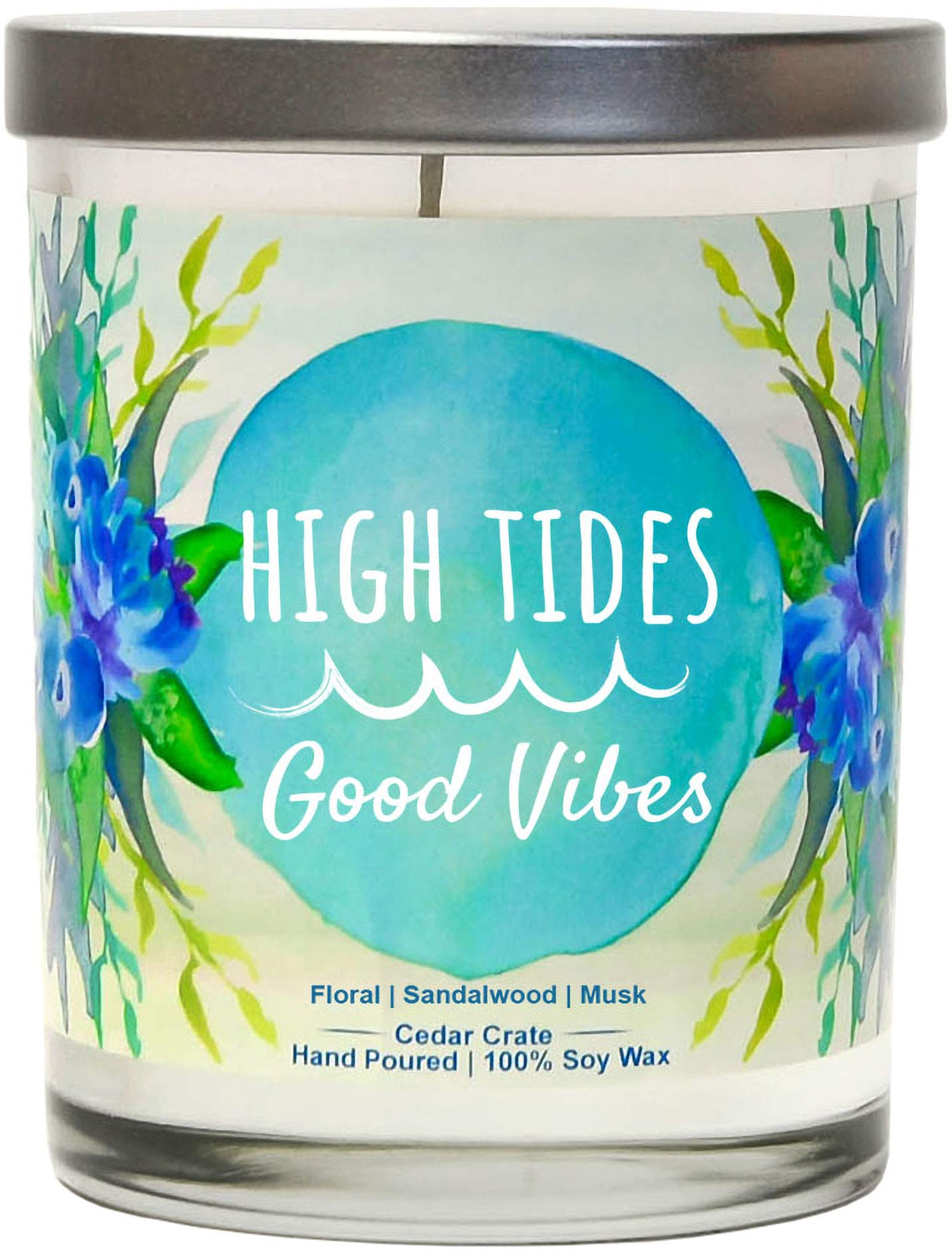Floral Sandalwood Musk Scented Soy Candles - 10oz Teal Jar Candles | Made in USA | Aromatherapy Home Decor | Beach House Gifts for Women & Men | Perfect for Relaxation, Meditation & Coastal Living Spaces