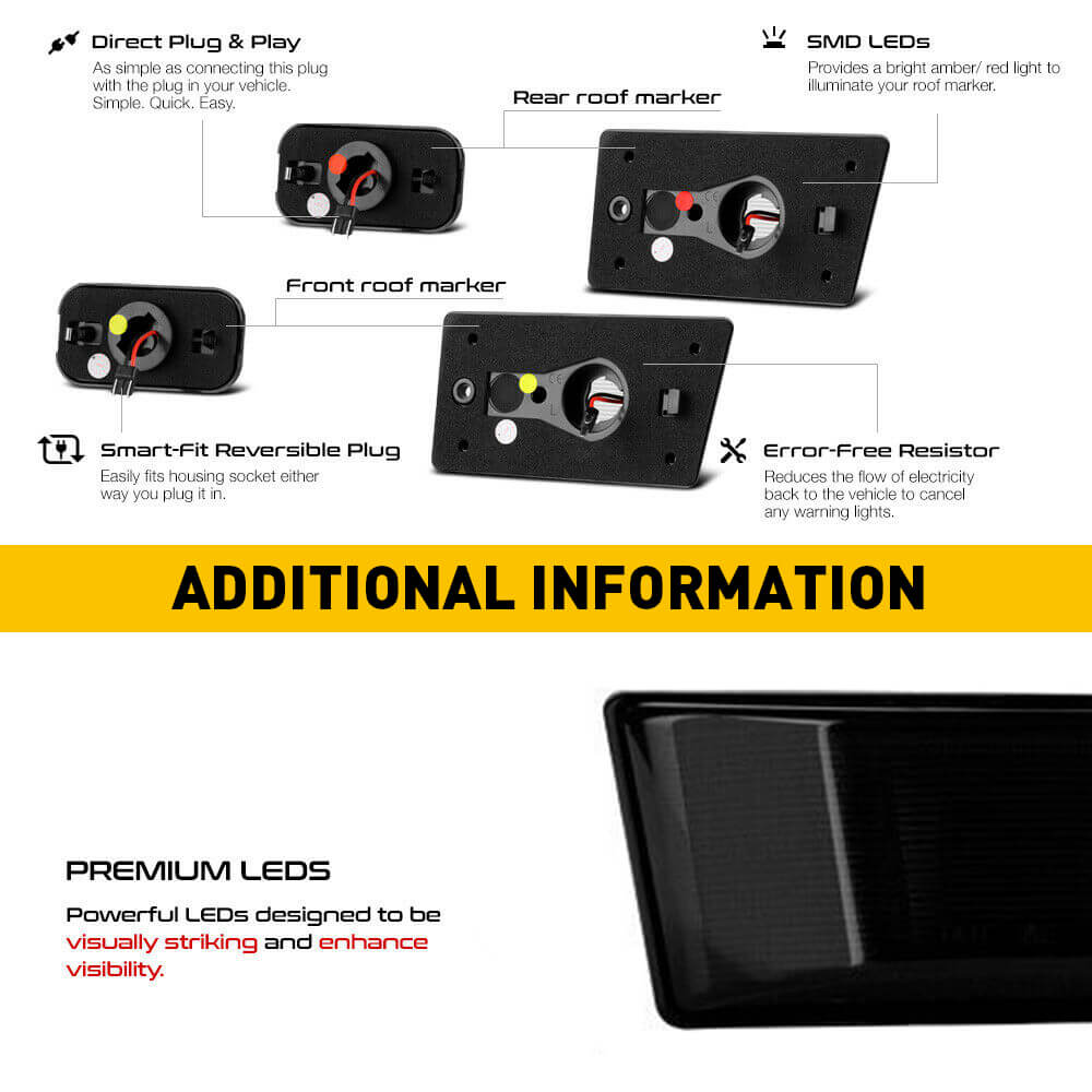 2003-2009 Hummer H2 & 2005-2009 H2 SUT LED Roof Cab Side Marker Lights - Smoked Running Light Kit for Off-Road & Night Driving