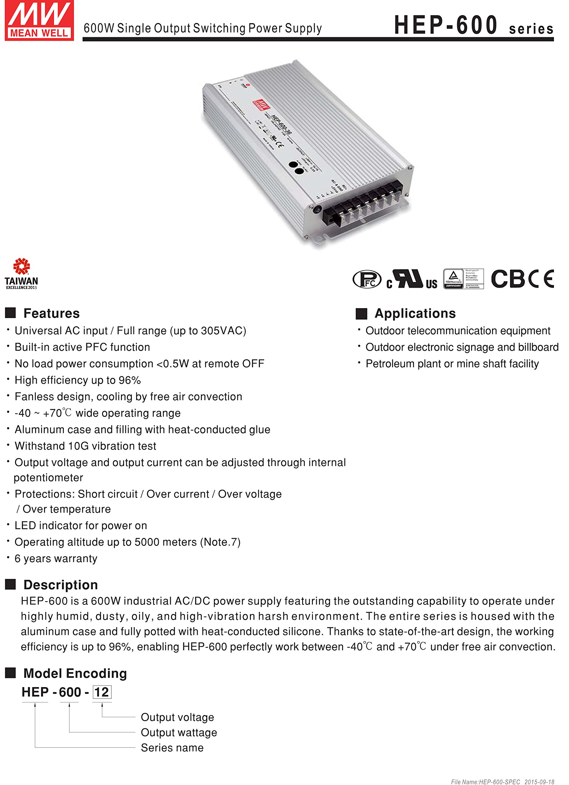 600W 24V 25A Switching Power Supply with PFC - High Efficiency AC to DC Converter for LED Strips, CCTV, Industrial Equipment & Home Automation Systems