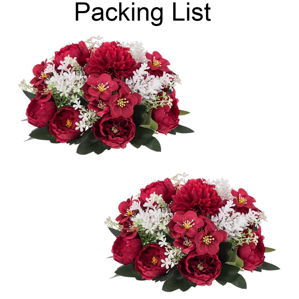2 Pack Artificial Rose Flower Balls for Wedding Centerpieces - Small Crimson Fake Flower Bouquet Arrangement for Party, Anniversary, Home Decor - Perfect for Table Decorations, Bridal Showers & Romantic Events